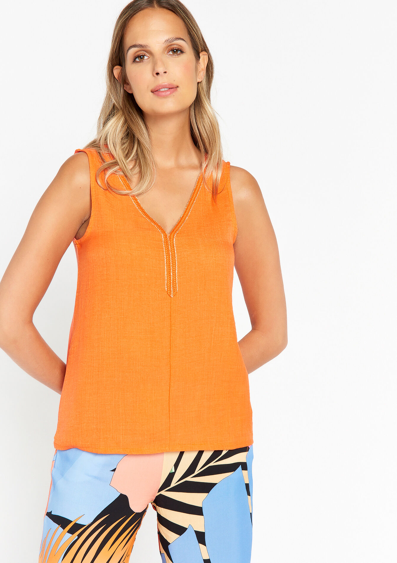 Top with V-neck, Top with V-neck - ORANGE SUNSET - 02200364_5200