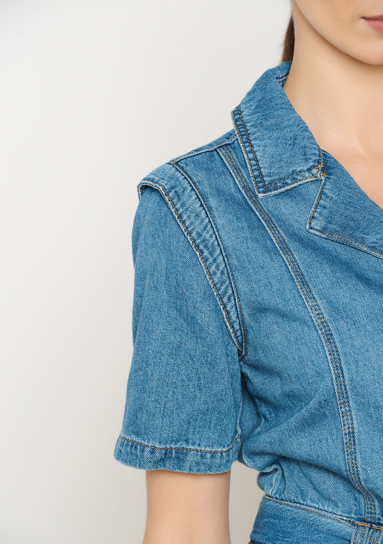 Robe droite en denim avec lien à nouer - MEDIUM BLUE - 1114532