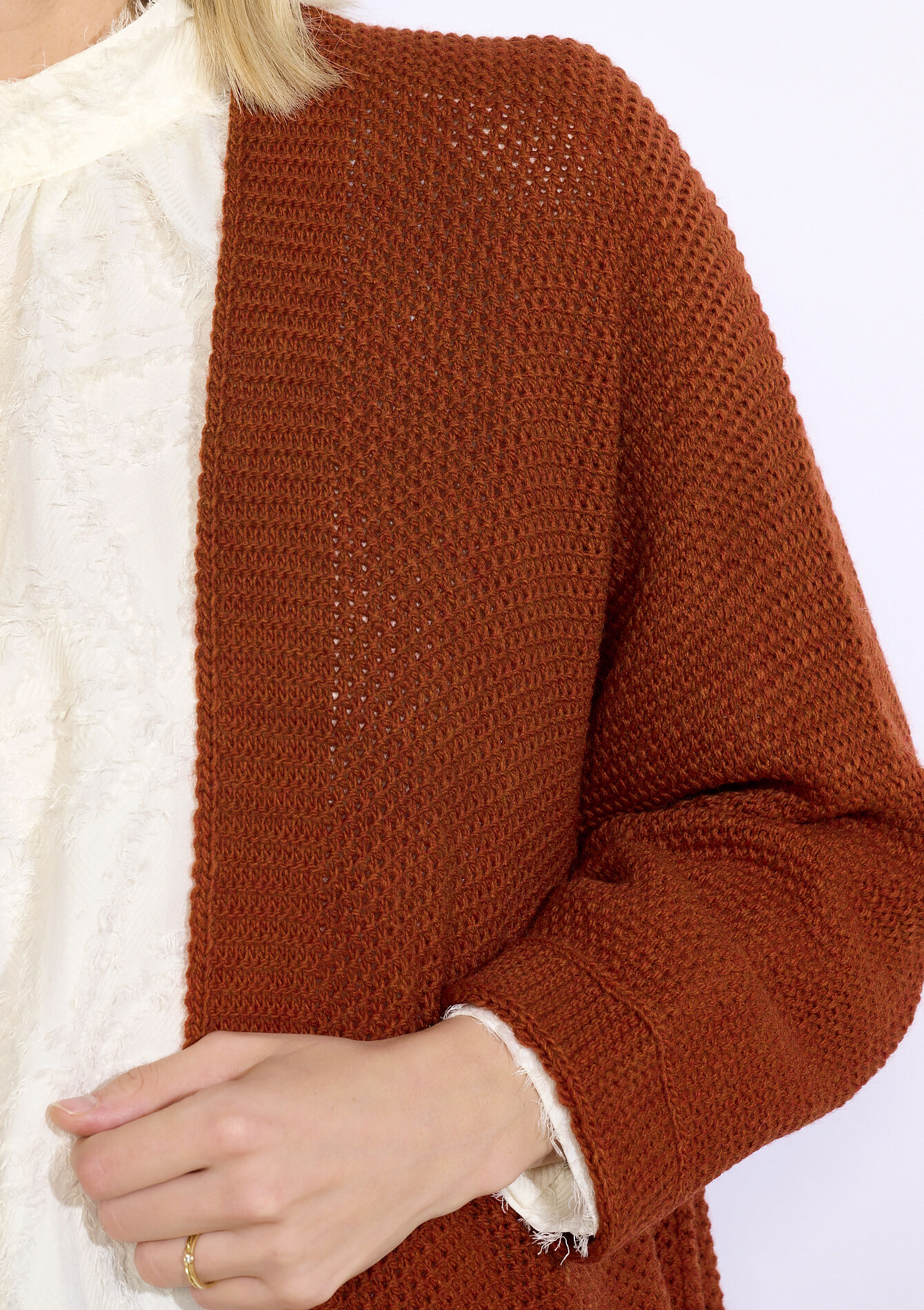 Open knit cardigan, Open knit cardigan - TERRACOTTA - 04101369_5303