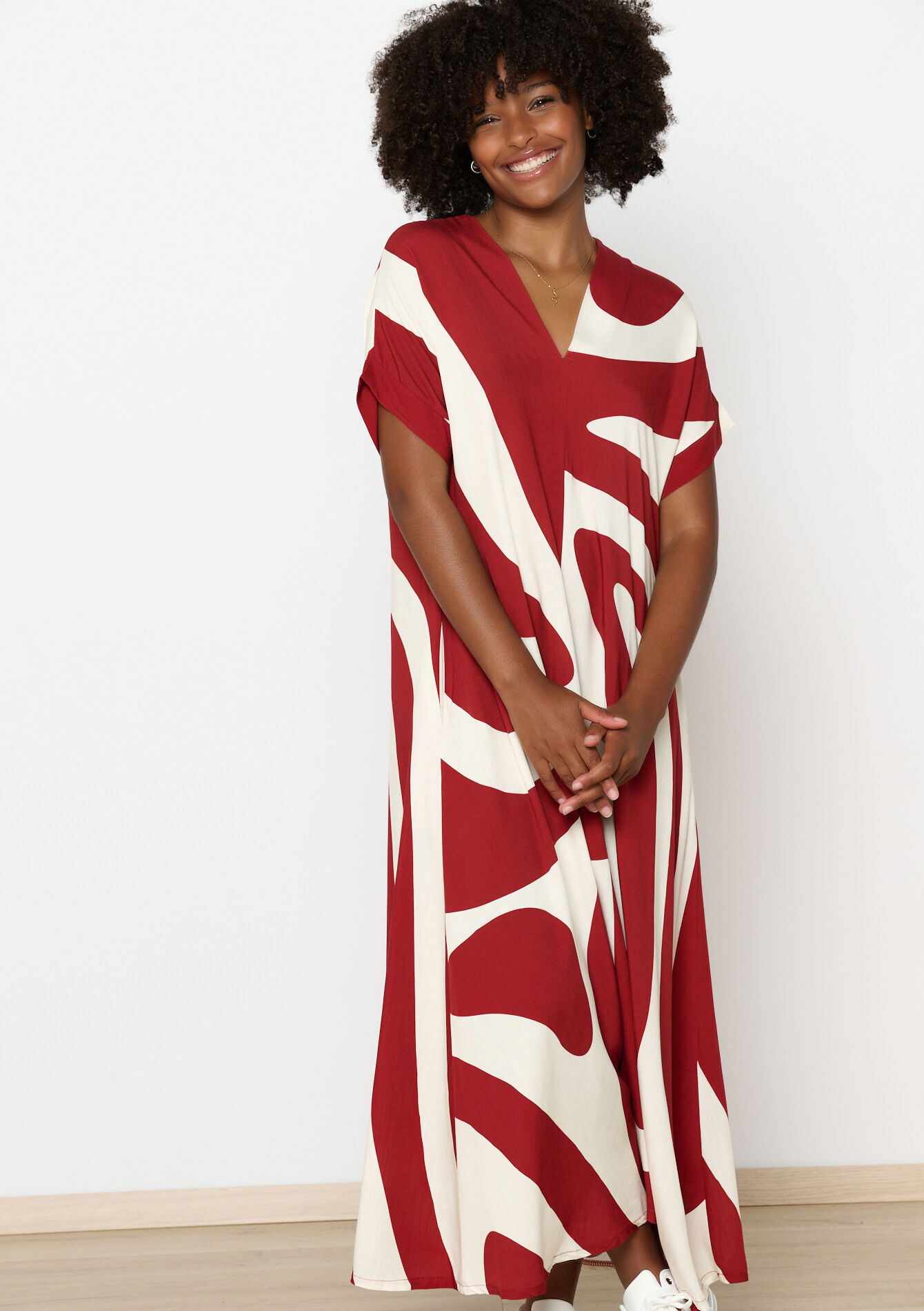 Robe caftan longue à imprimé graphique - TERRACOTTA - 08103829_5303