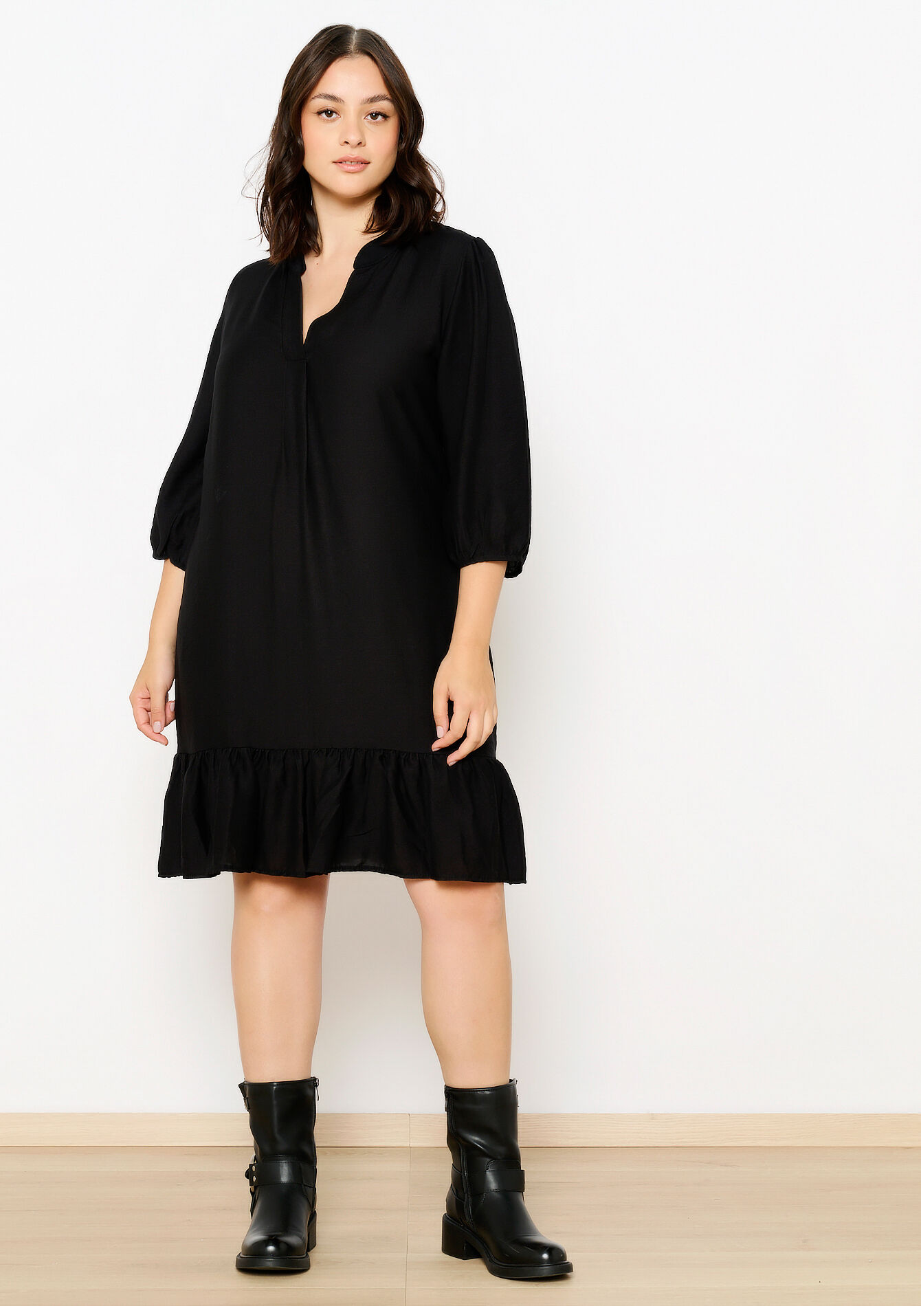 A-lijnjurk met ruches, A-lijnjurk met ruches - BLACK - 08103852_1119