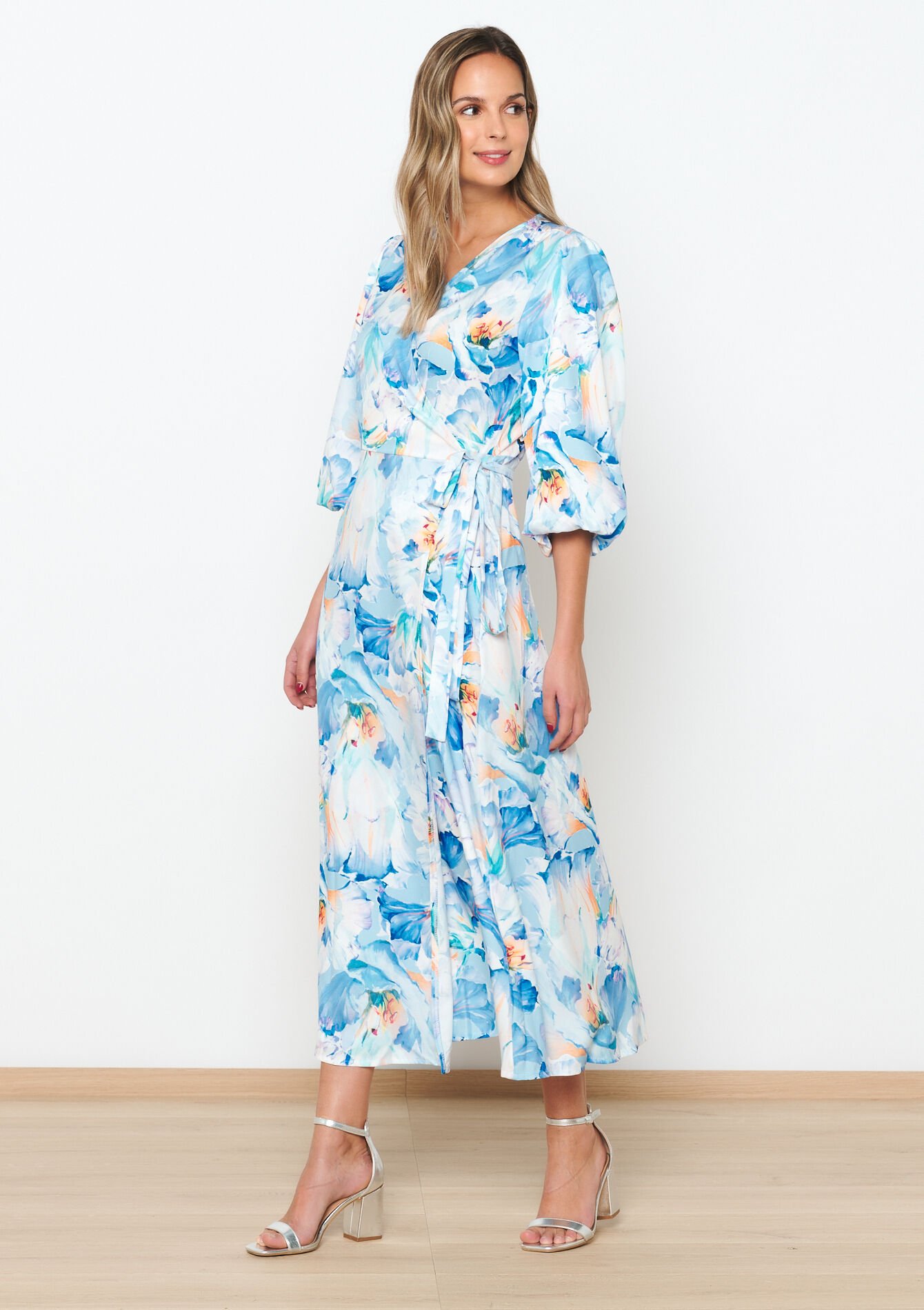 Wikkeljurk met bloemenprint, Wikkeljurk met bloemenprint - PASTEL BLUE - 08103529