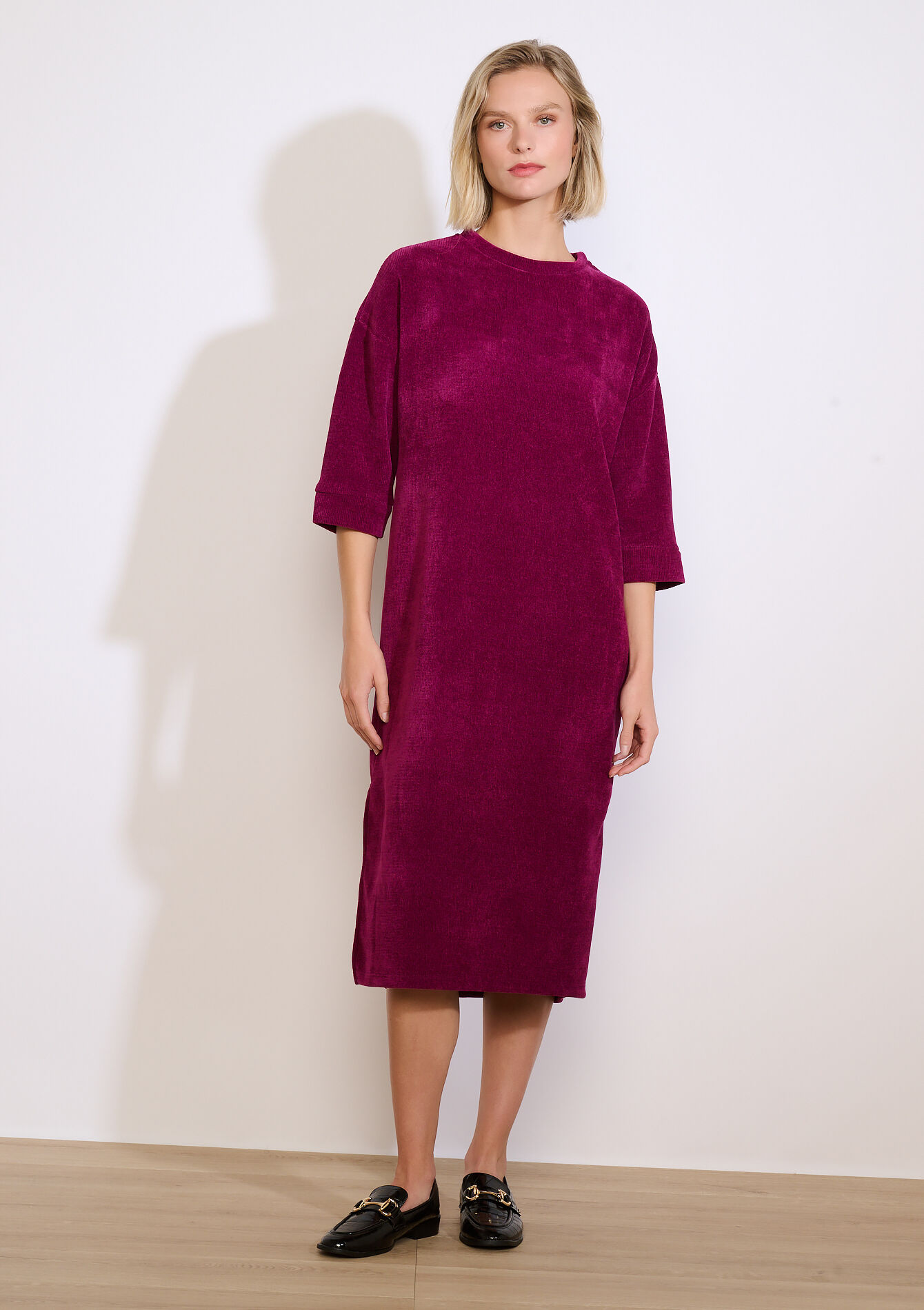 Ribfluwelen midi-jurk, Ribfluwelen midi-jurk - VIOLINE - 08104371_2576