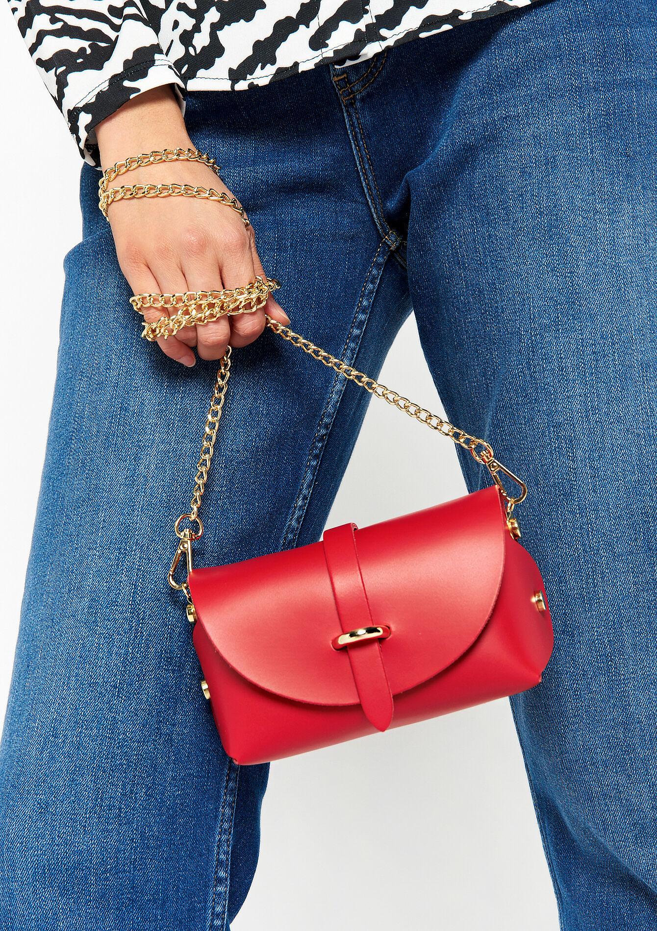 Leather bag with chain, Leather bag with chain - RED LOLLIPOP - 1081835