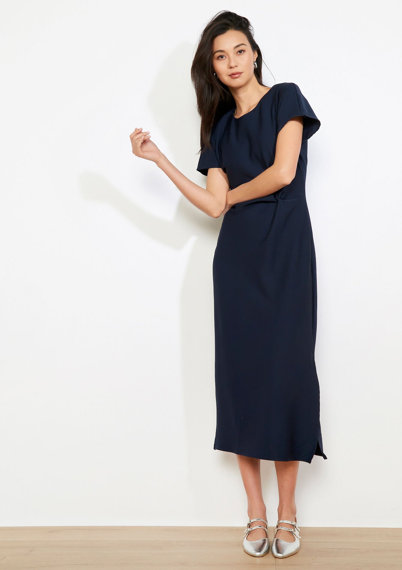 Gedrapeerde midi-jurk - NAVY BASIC - 08104447_2723