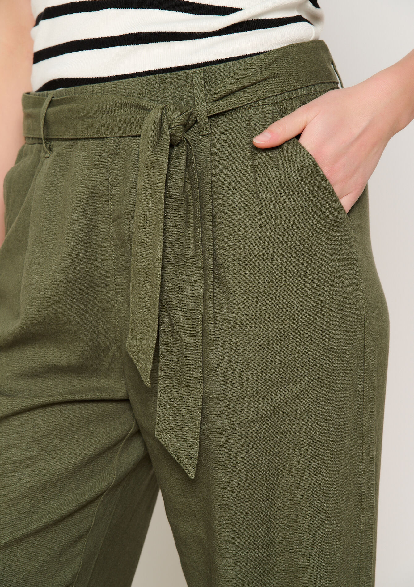 Linnen broek met riem, Linnen broek met riem - KHAKI MED - 06600921_4327