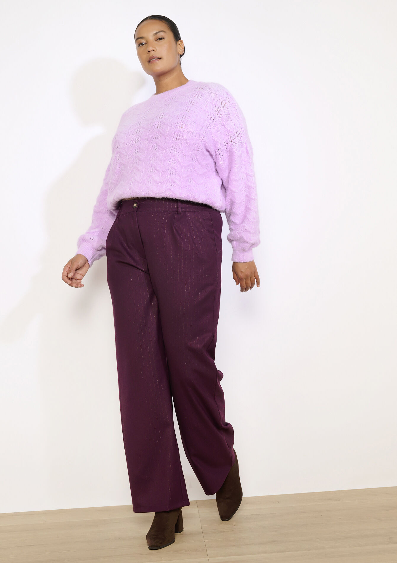 Wide-leg broek met plooien, Wide-leg broek met plooien - BORDEAUX WINE - 06100745_5514