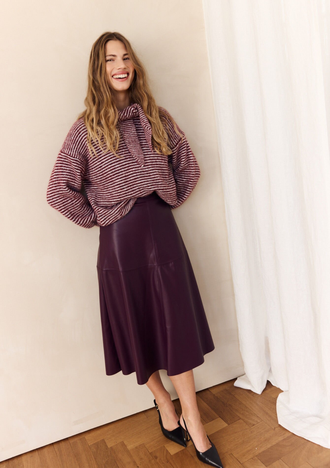 Midi-rok in imitatieleer, Midi-rok in imitatieleer - BORDEAU WINE - 07101404_1467