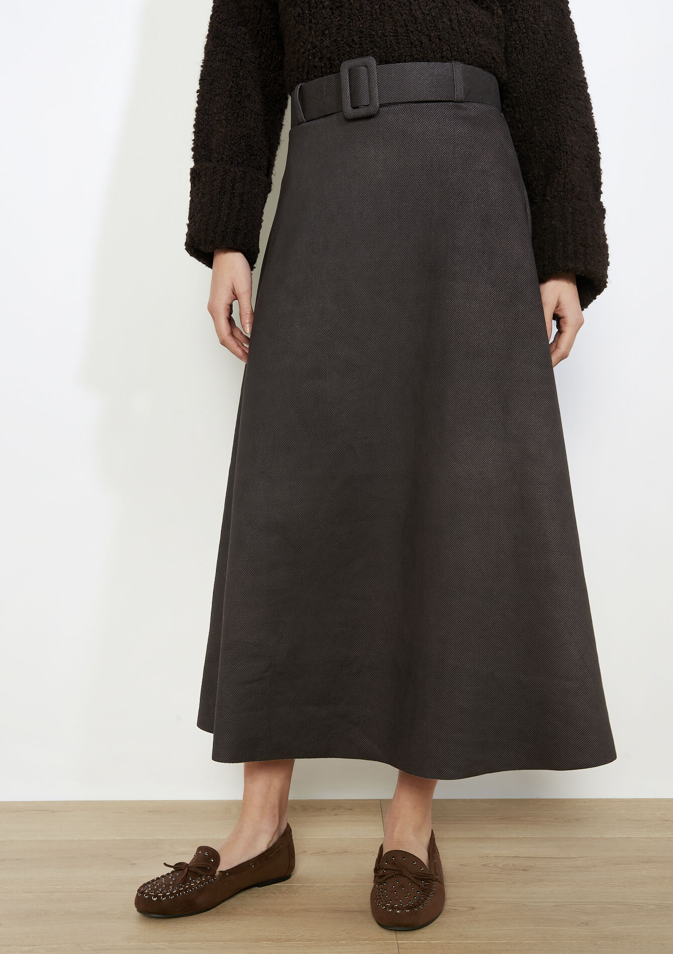 Lange uitlopende rok, Lange uitlopende rok - BROWN DARK CHOCOLATE - 07101475_3720