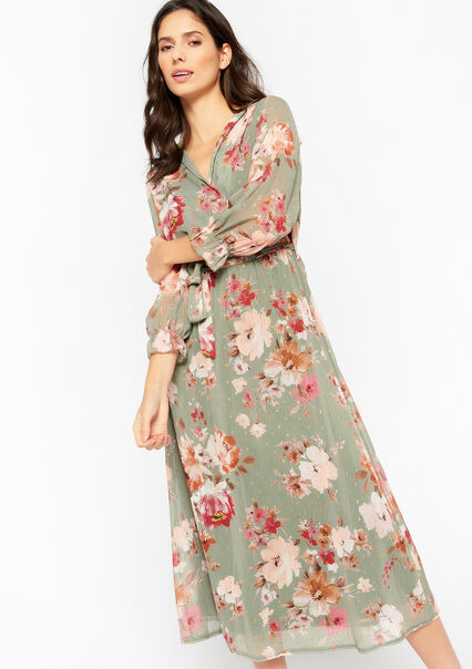 Wrap dress with floral print - KHAKI FADED - 08601844_4326
