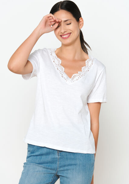 T-shirt basique avec détail en crochet - BLANC - 02301520_1019