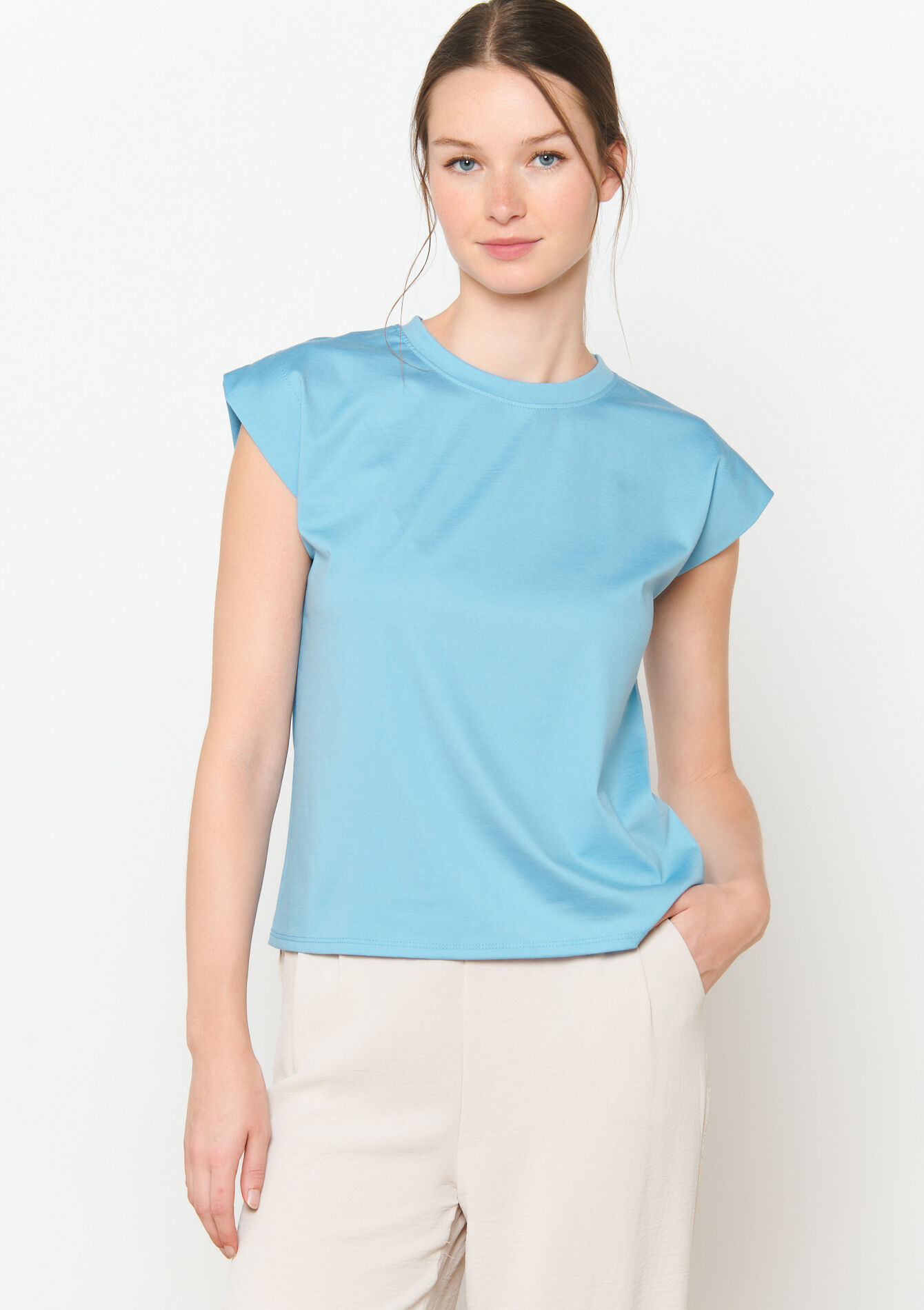 T-shirt met ronde hals - BLUE PASTEL - 02200449_3003