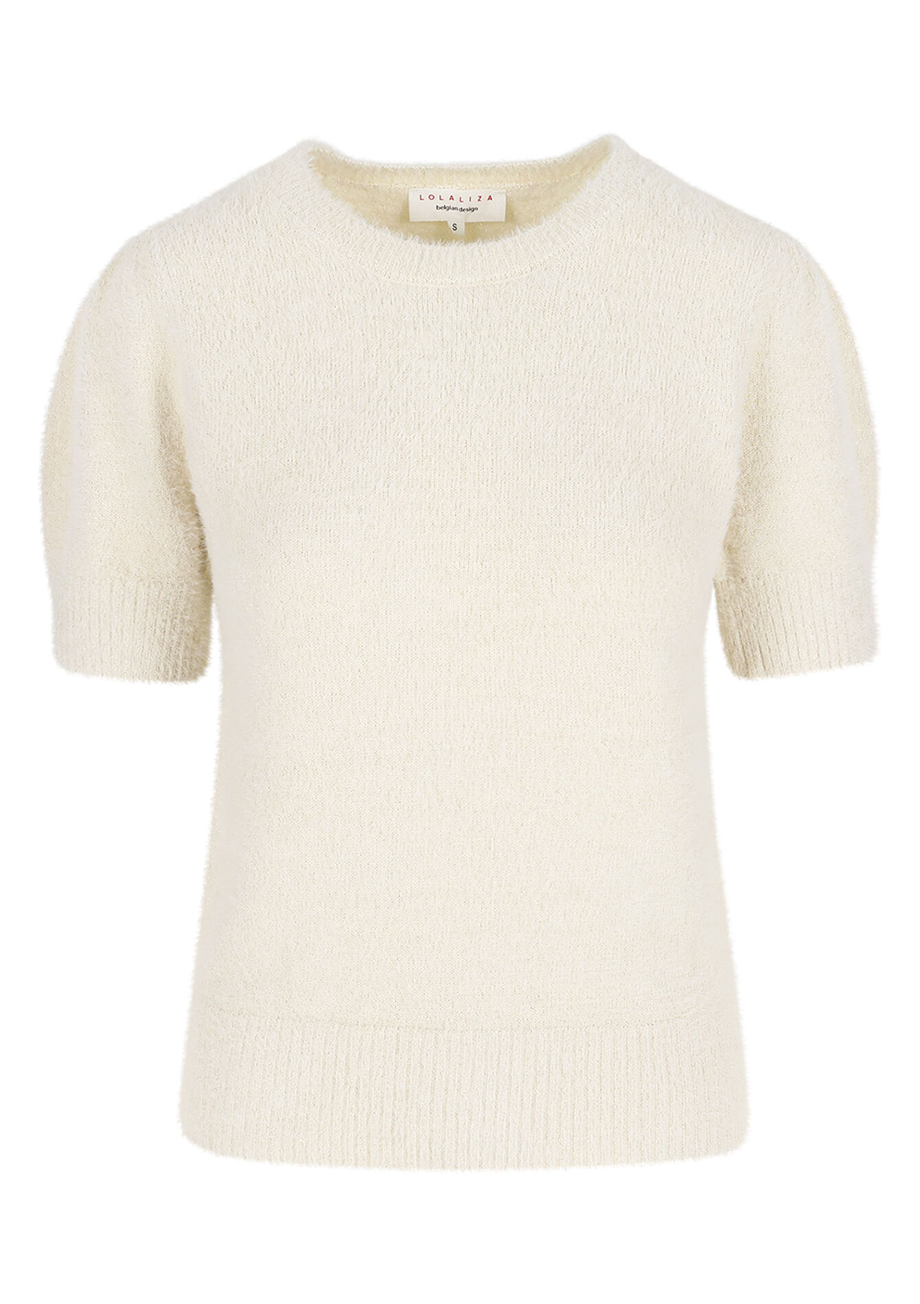 Pluizige trui korte mouwen - VANILLA WHITE - 04006918_1013