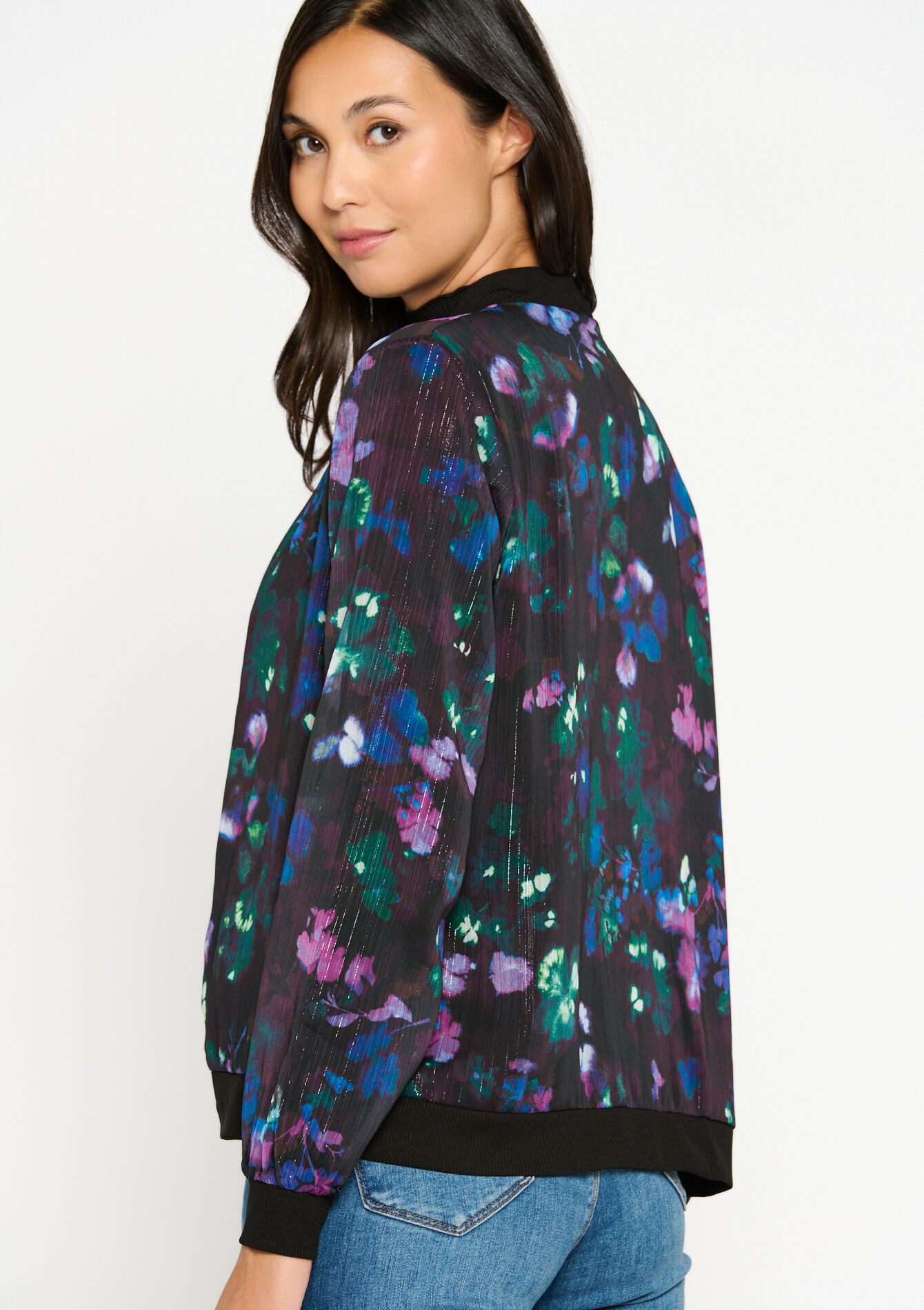 Fluid jacket with floral print - BLACK - 09100860_1119