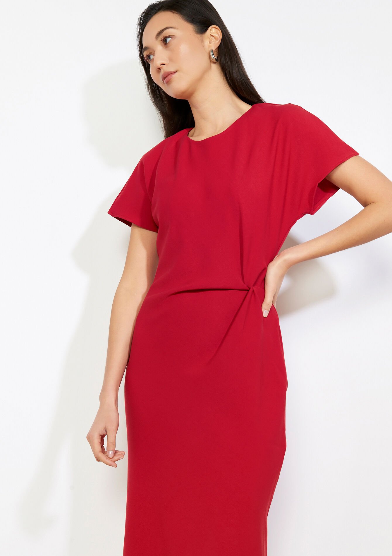 Gedrapeerde midi-jurk - RED LIPSTICK - 08104447_5310