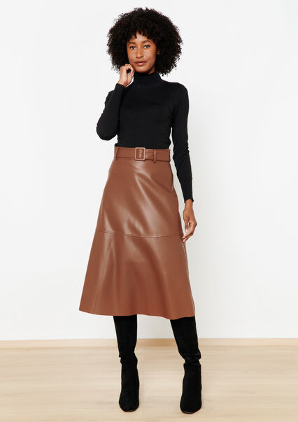 Midi skirt  in faux leather - CARAMEL - 07101164_1953