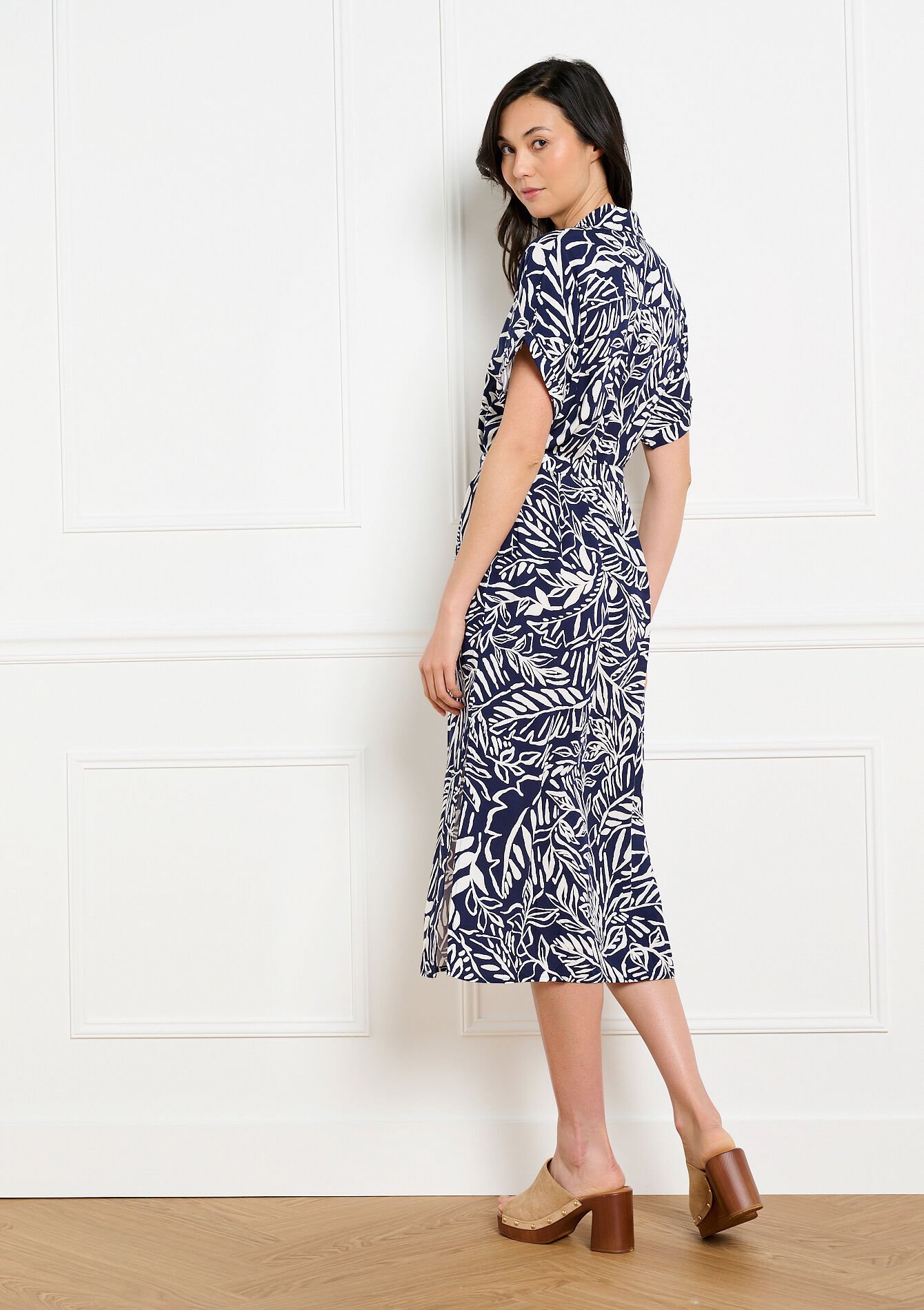 Robe chemise midi imprimée - NAVY BASIC - 08104359_2723