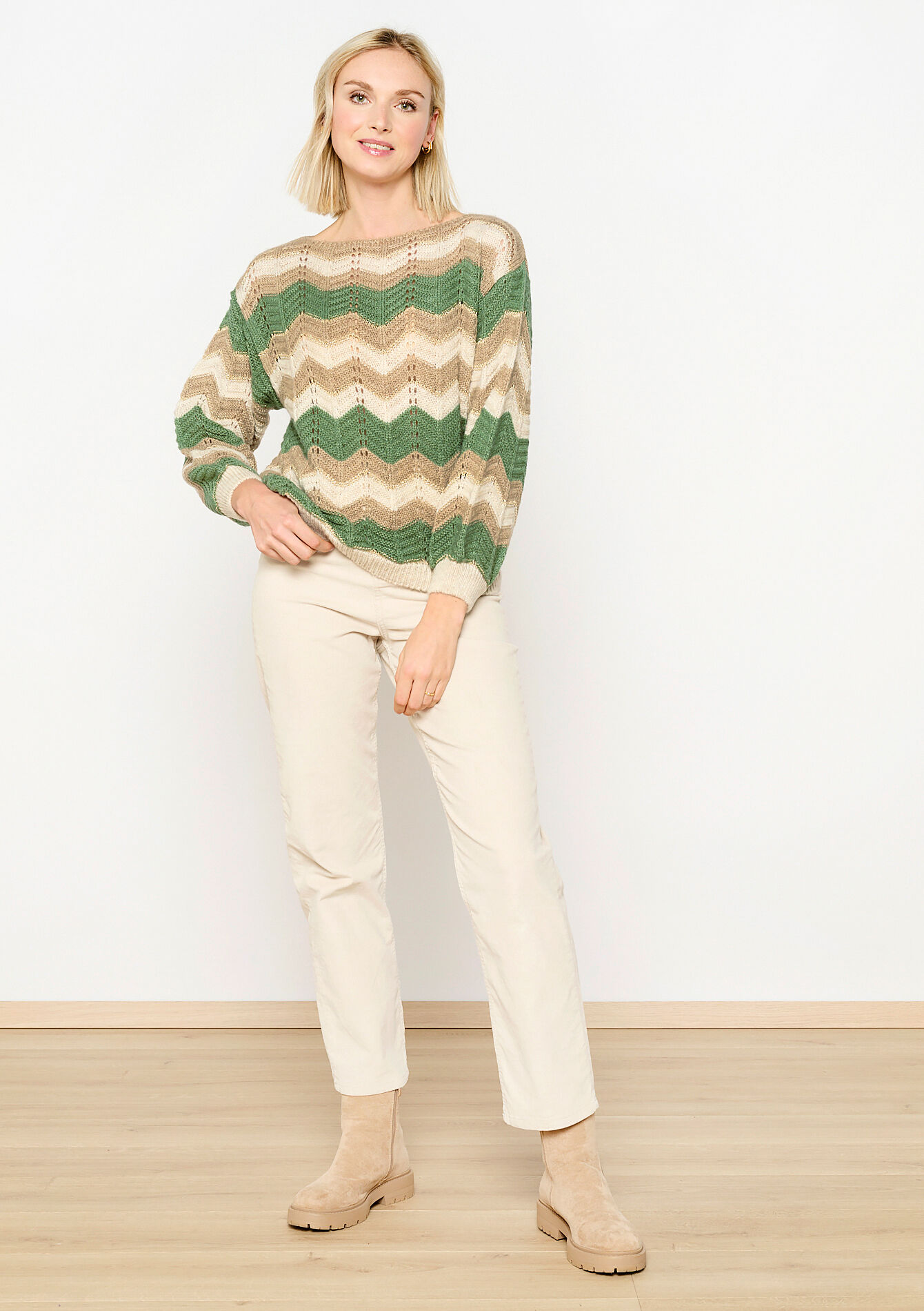 Pullover en jacquard à motif zigzag, Pullover en jacquard à motif zigzag - KHAKI MED - 04006340_4327