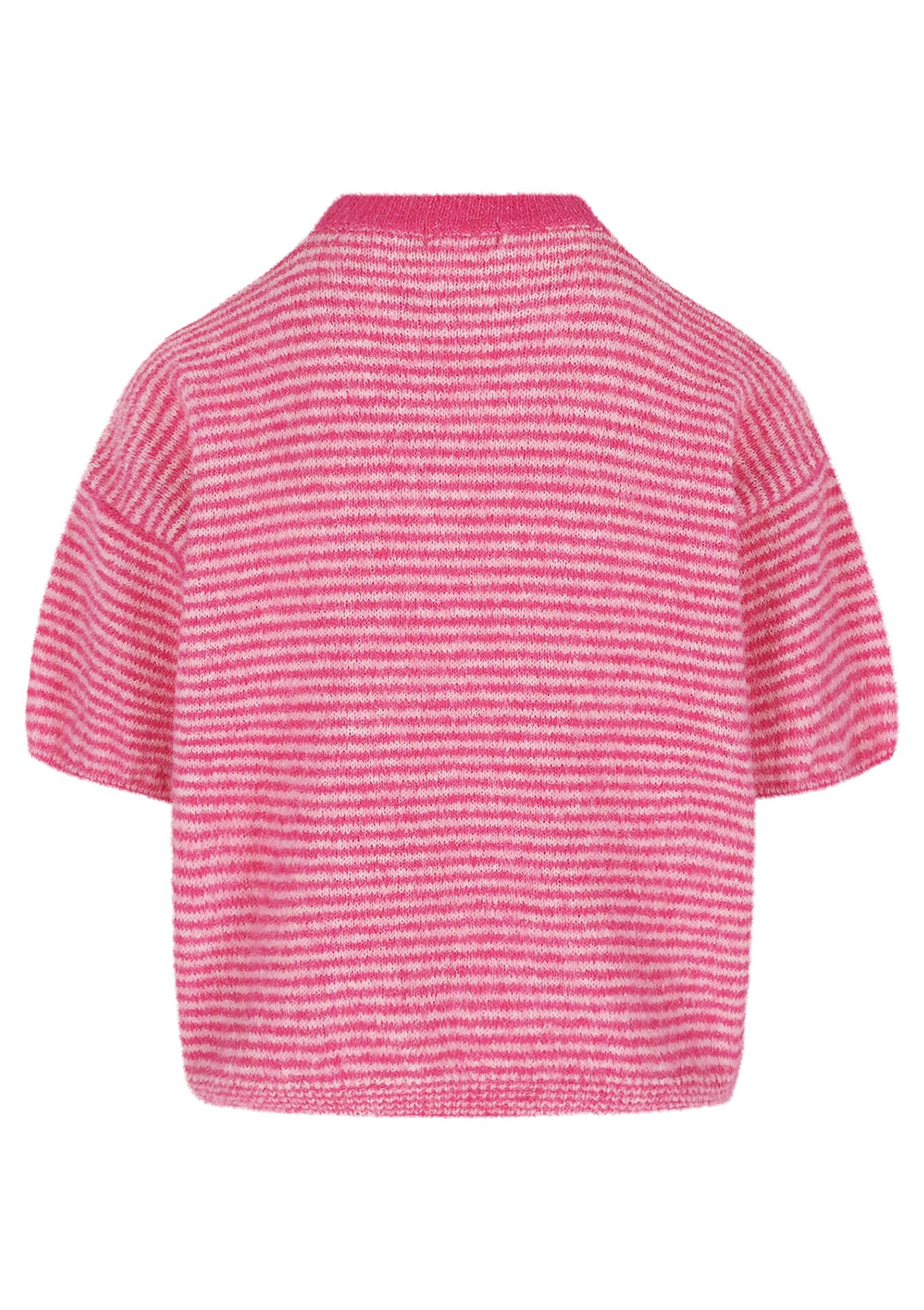 Striped short-sleeve sweater - FUCHSIA - 04007224_5626