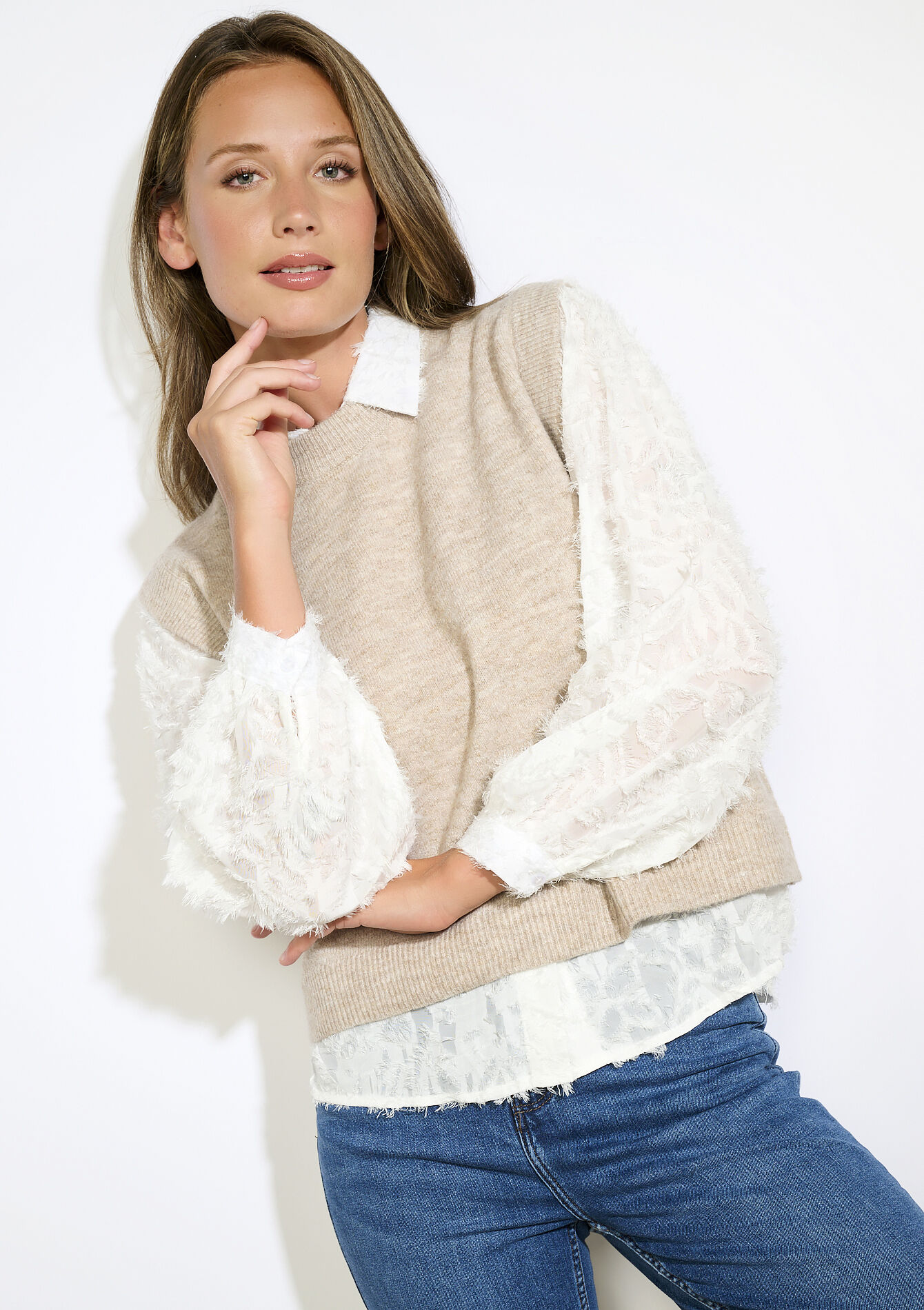 Mouwloze gebreide trui, Mouwloze gebreide trui - BEIGE CHINE - 04006912_4025