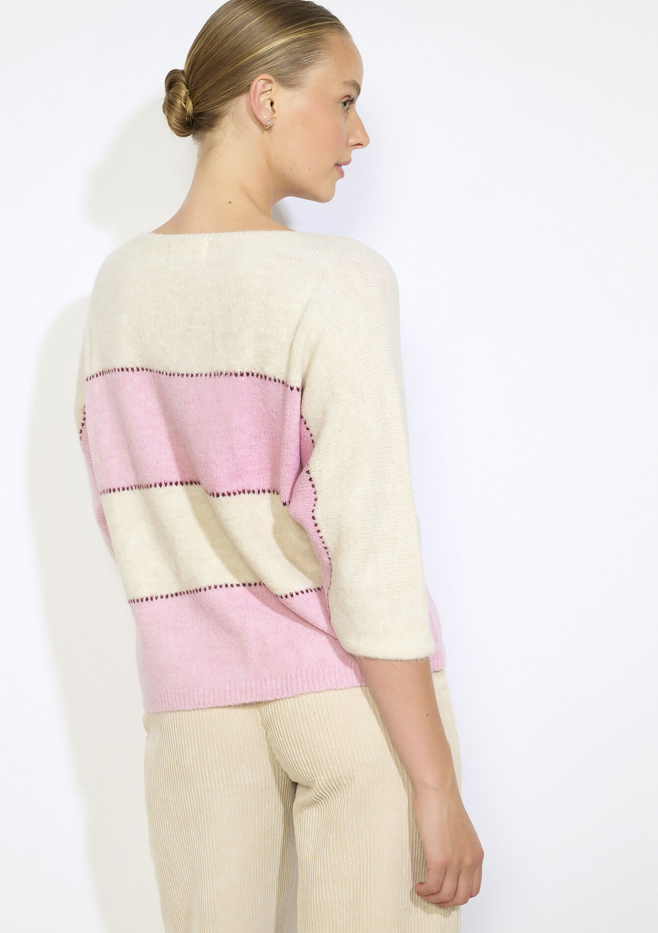 Vleermuismouwen gestreepte trui, Vleermuismouwen gestreepte trui - VANILLA WHITE - 04007040