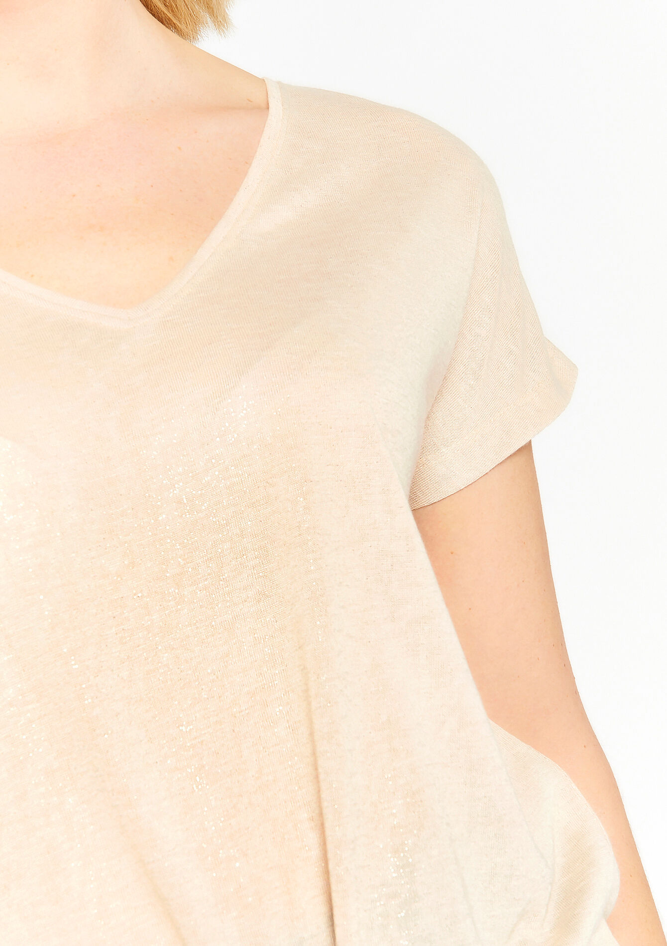 T-shirt à col V - LT BEIGE - 02301343_2527