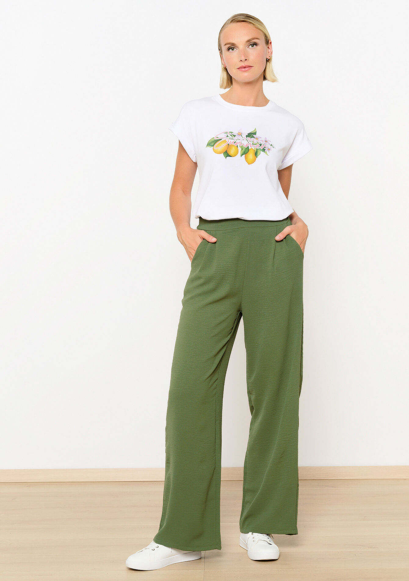 Wijde broek, Wijde broek - KHAKI MED - 06600891_4327