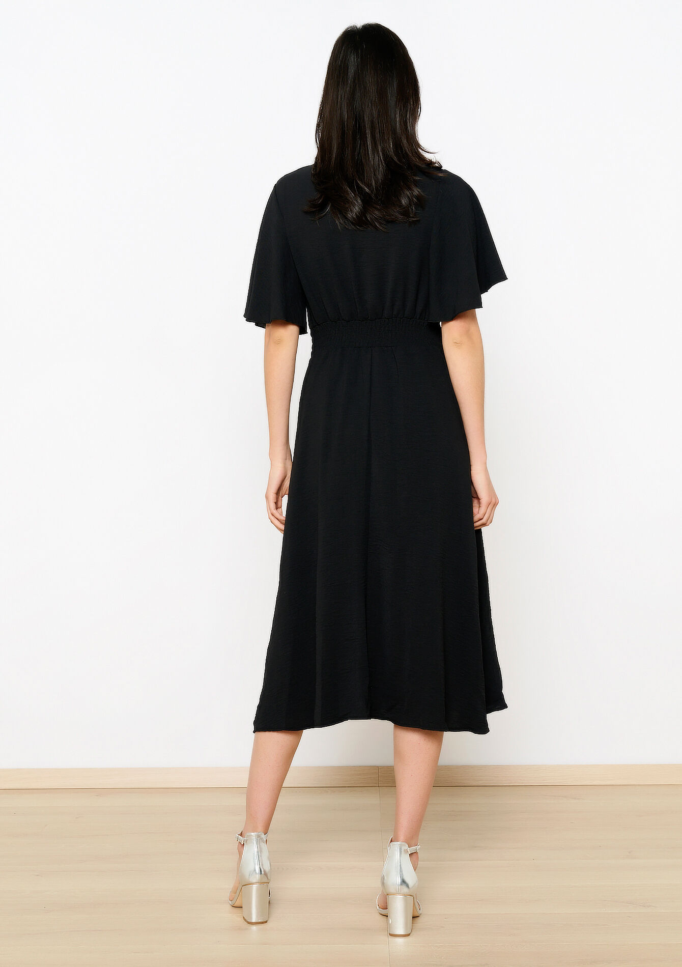 Midi-jurk met V-hals, Midi-jurk met V-hals - BLACK - 08103794_1119