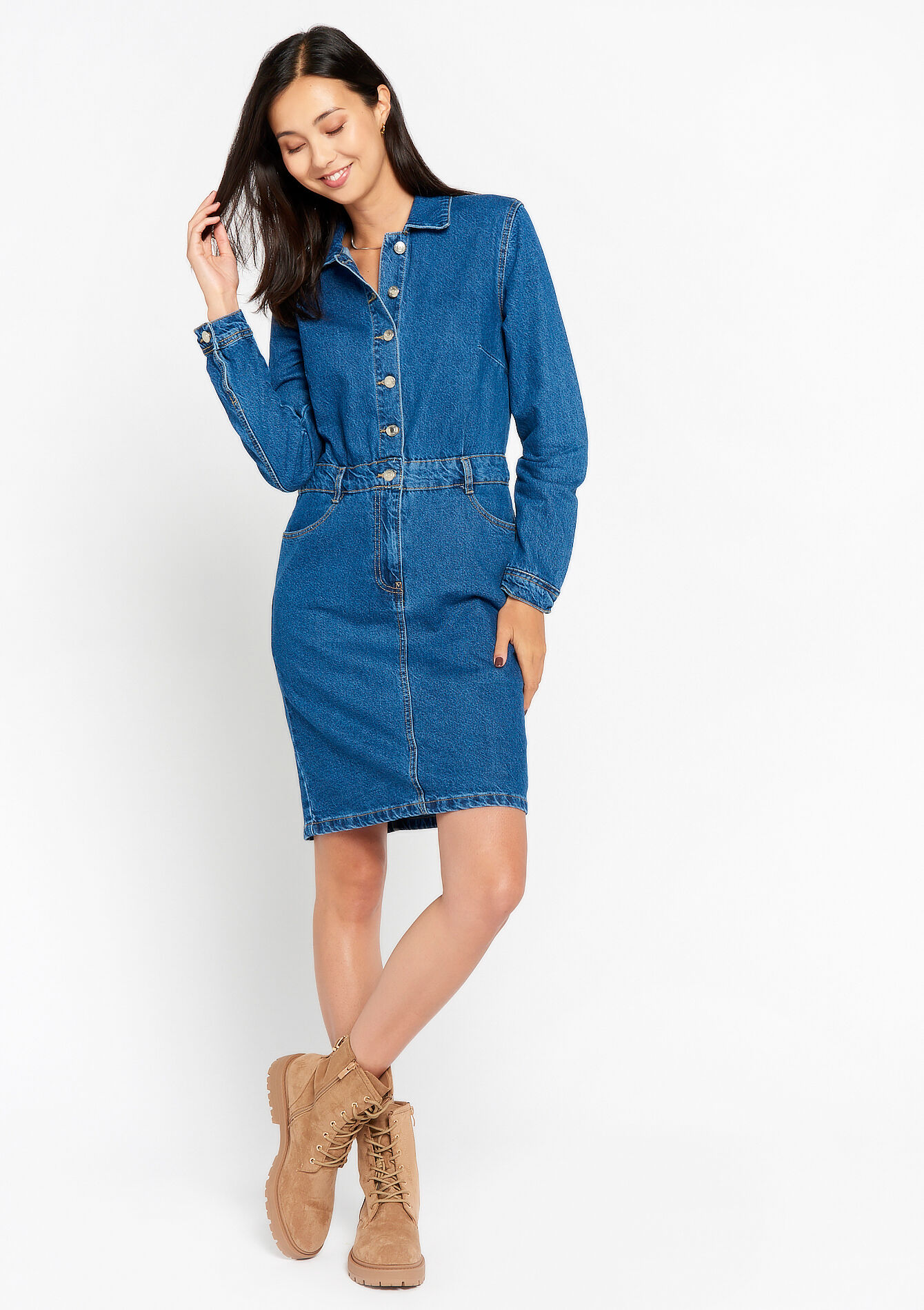 Denim jurk, Denim jurk - DARK BLUE - 08103341_0501