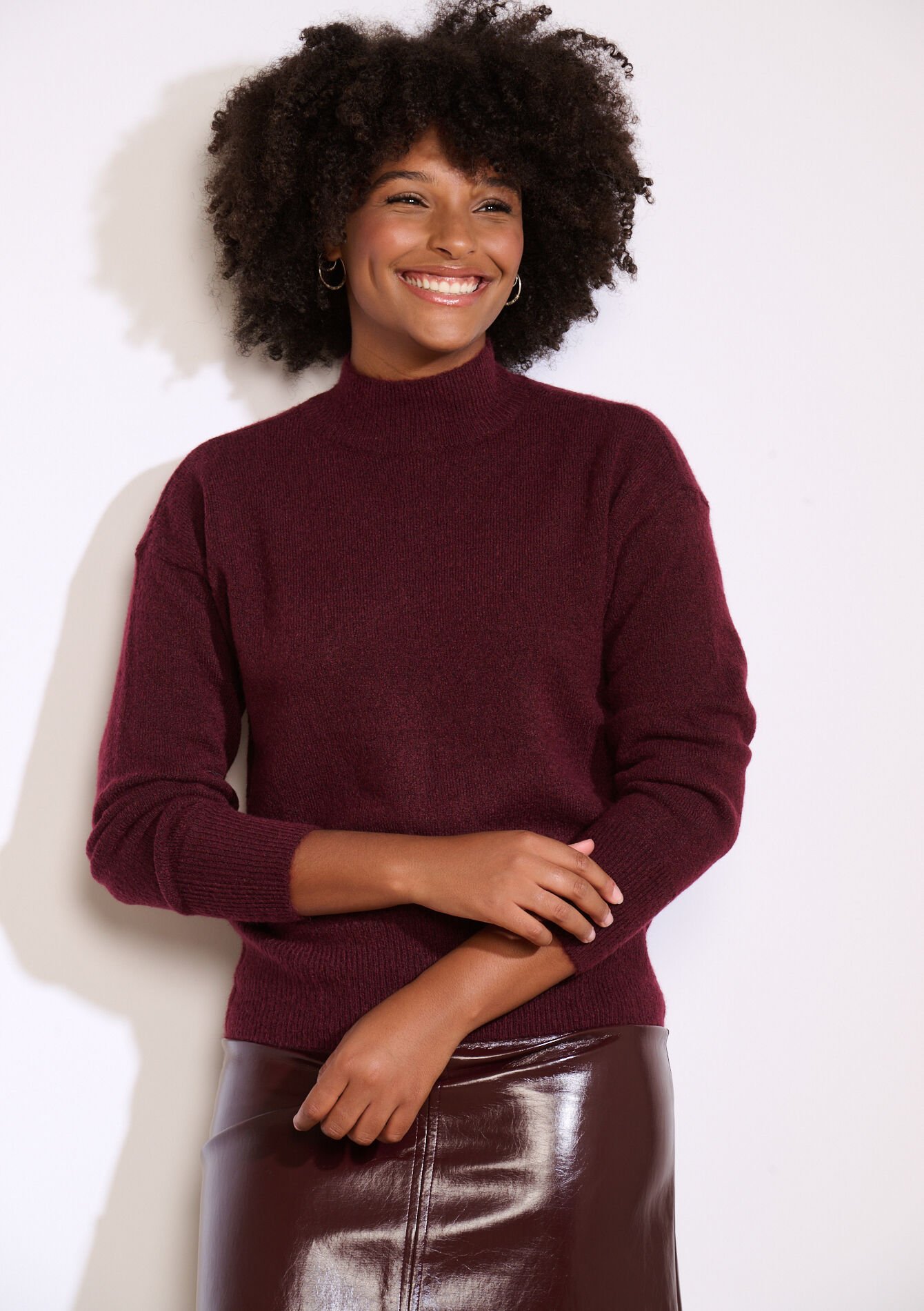 Soft knit high neck jumper, Soft knit high neck jumper - BORDEAUX WINE - 04006914_5514