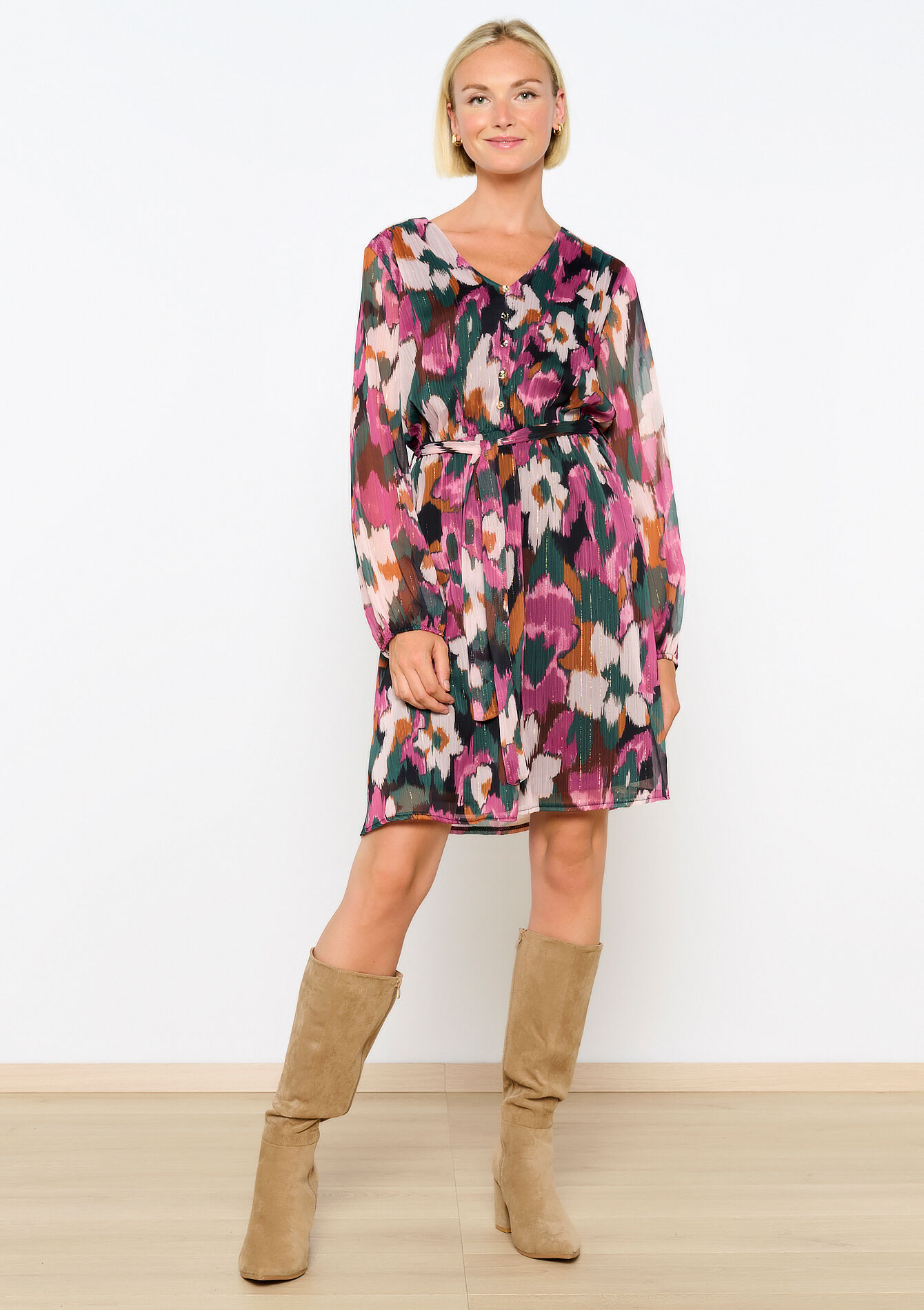 Robe courte à imprimé fleuri, Robe courte à imprimé fleuri - BOTTLE GREEN - 08103847_1778