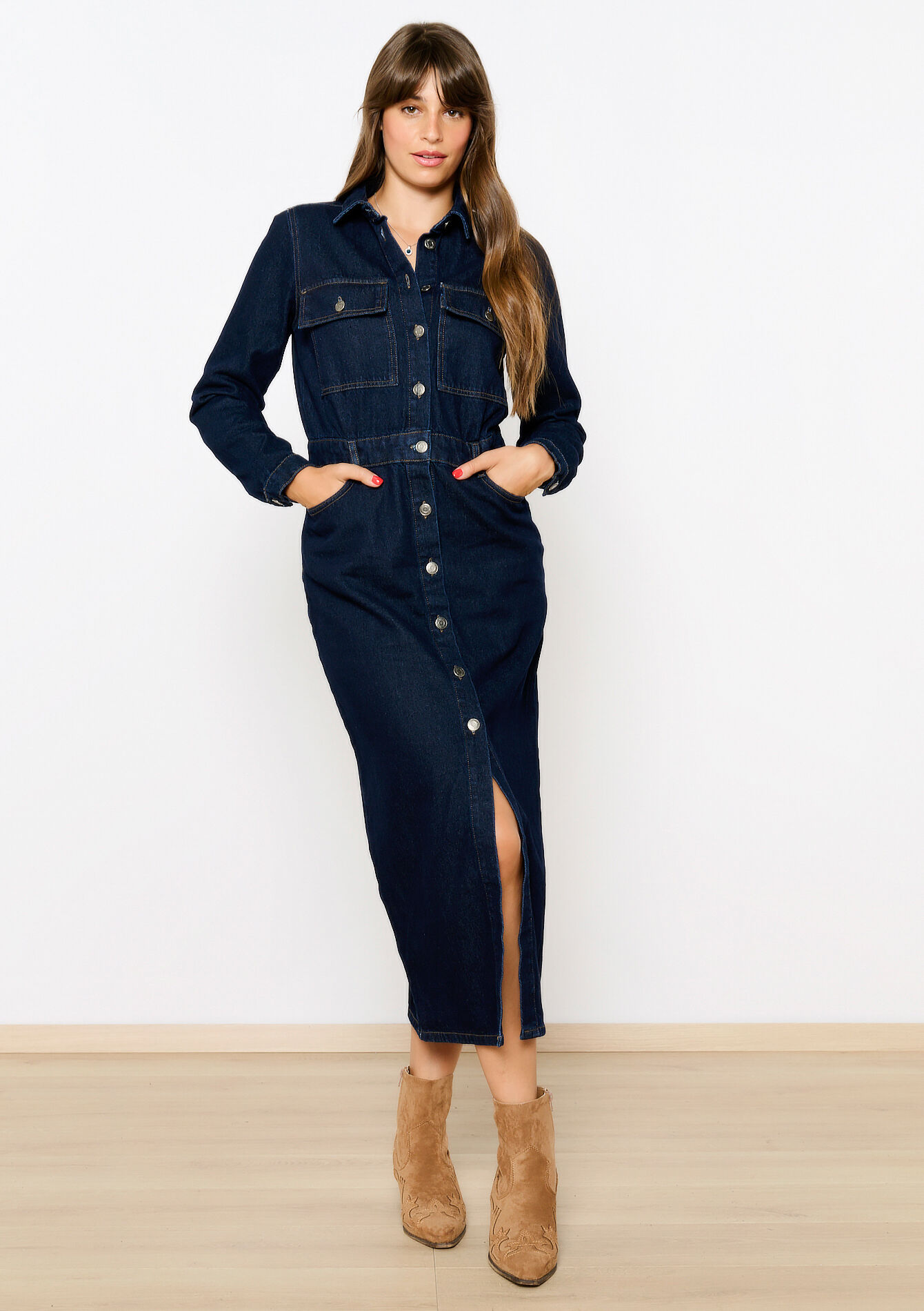 Robe mi-longue en denim, Robe mi-longue en denim - DARK BLUE - 08103719_0501