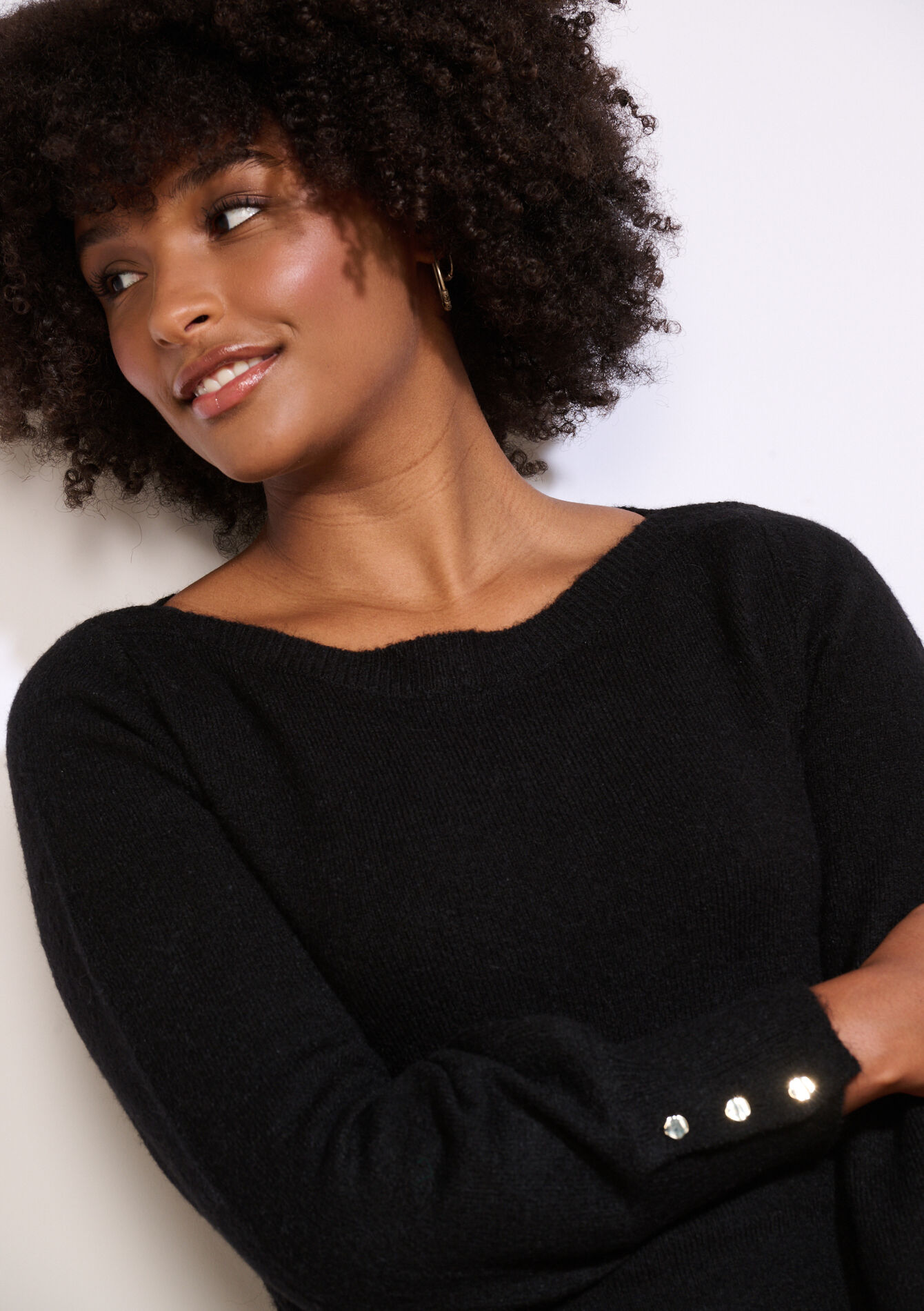 Trui met knopen op mouw, Trui met knopen op mouw - BLACK - 04006915_1119