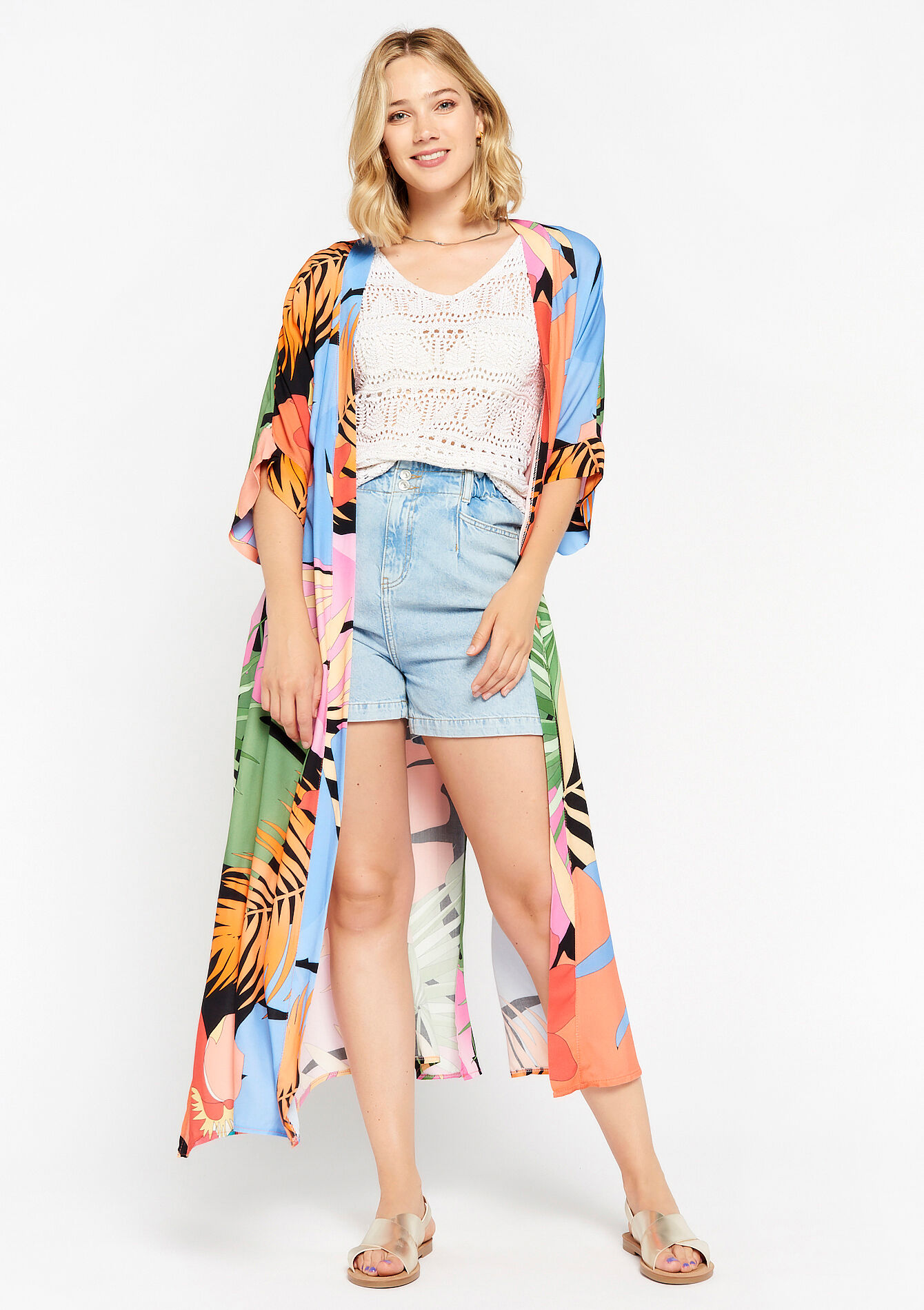 Kimono à imprimé tropical, Kimono à imprimé tropical - MULTICOLOR - 09100818_1000