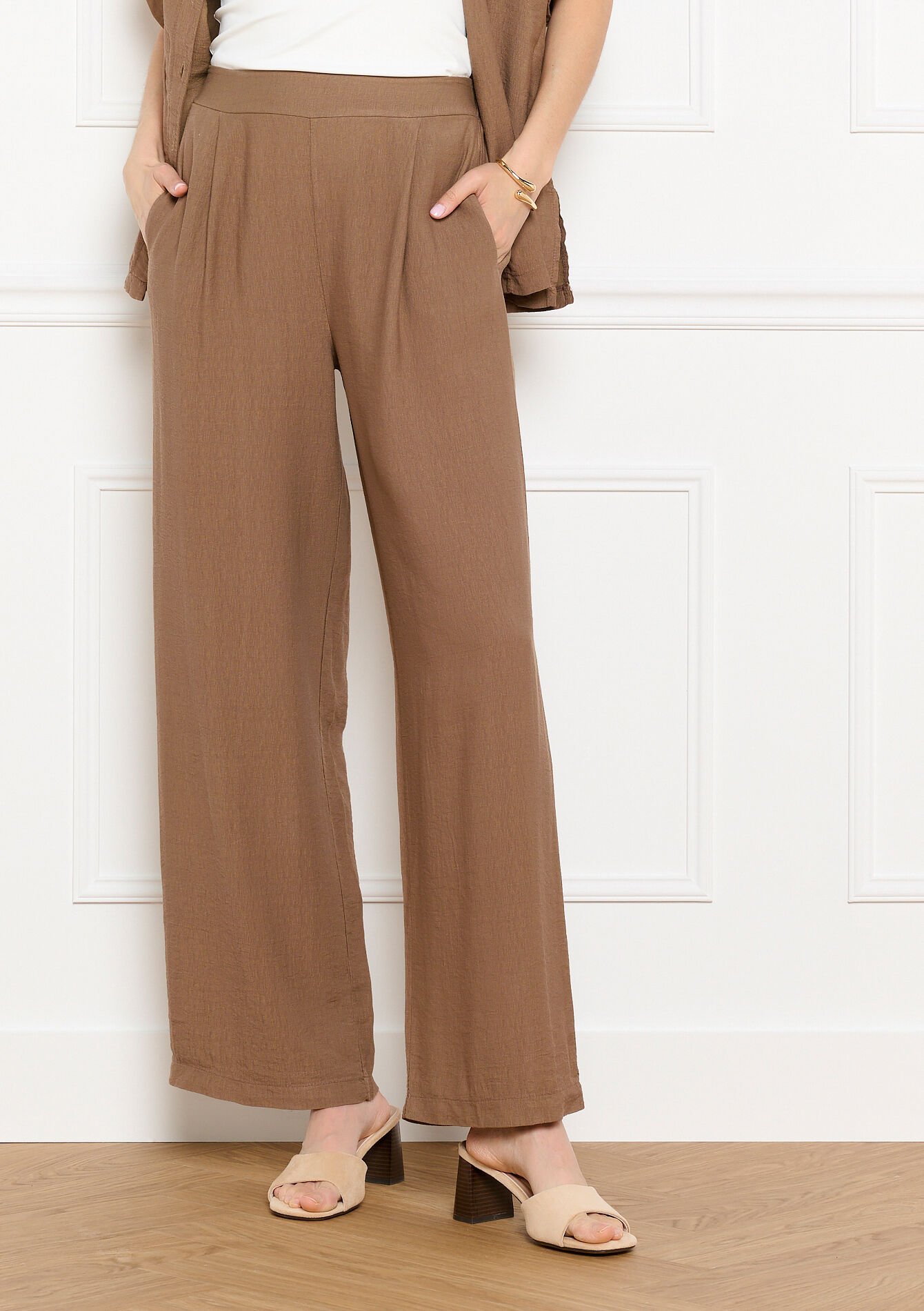 Fluid wide leg trousers - TAUPE - 06601135_1021
