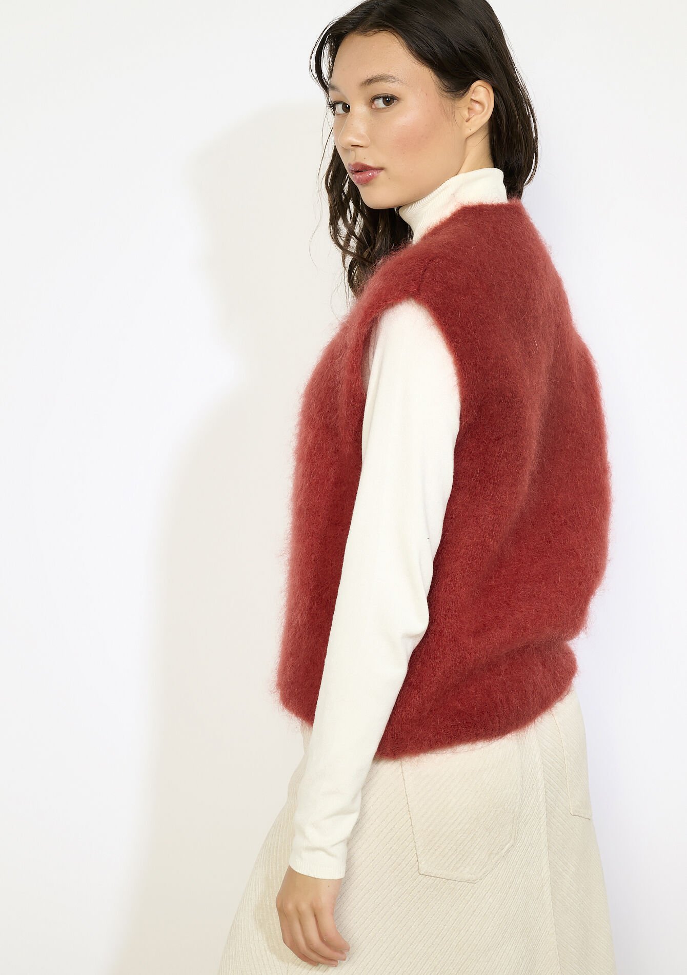 Mouwloze pluizige trui - BRIQUE ORANGE - 04007059_1272