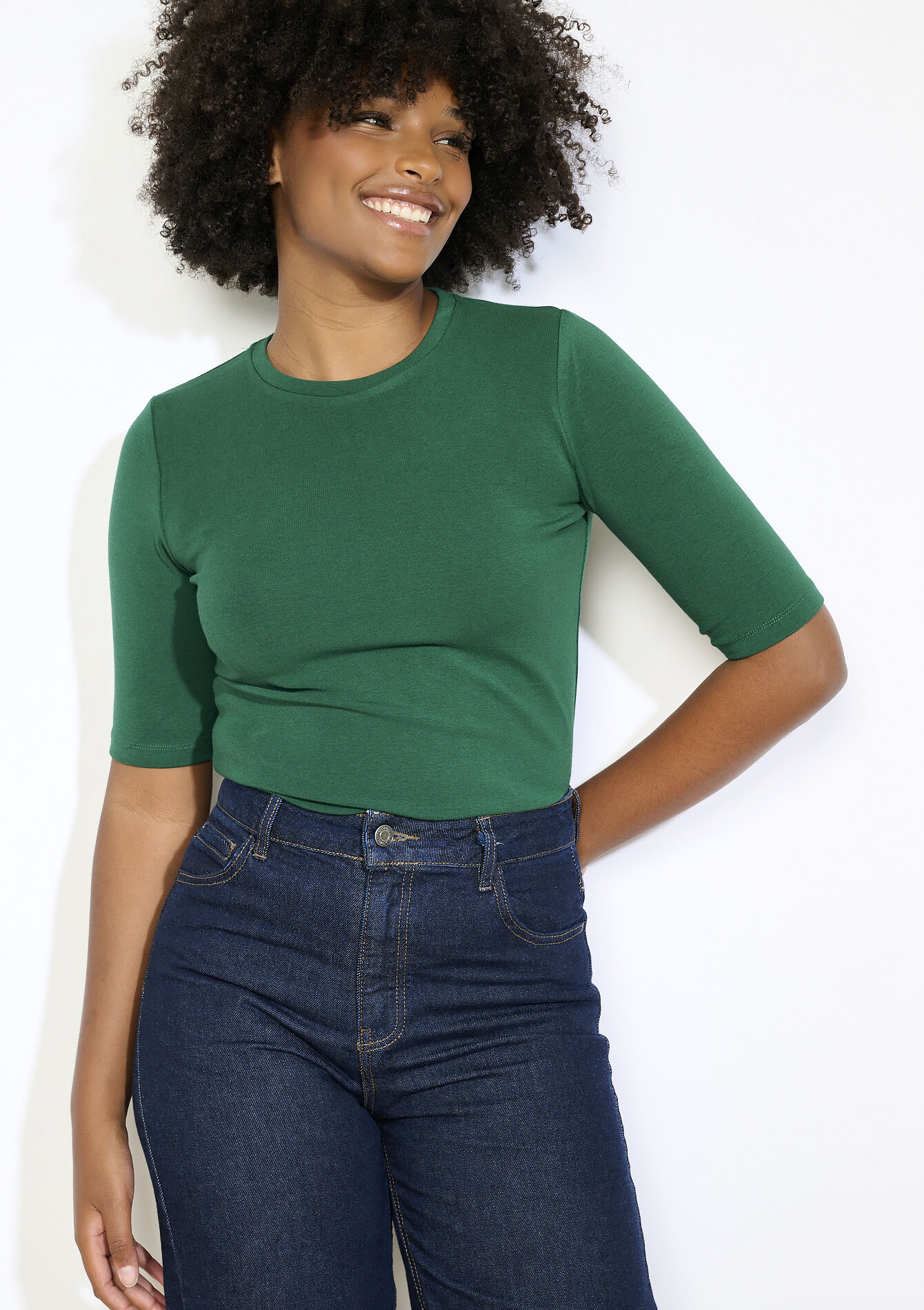 T-shirt côtelé ajusté, T-shirt côtelé ajusté - BOTTLE GREEN - 02301810_1778