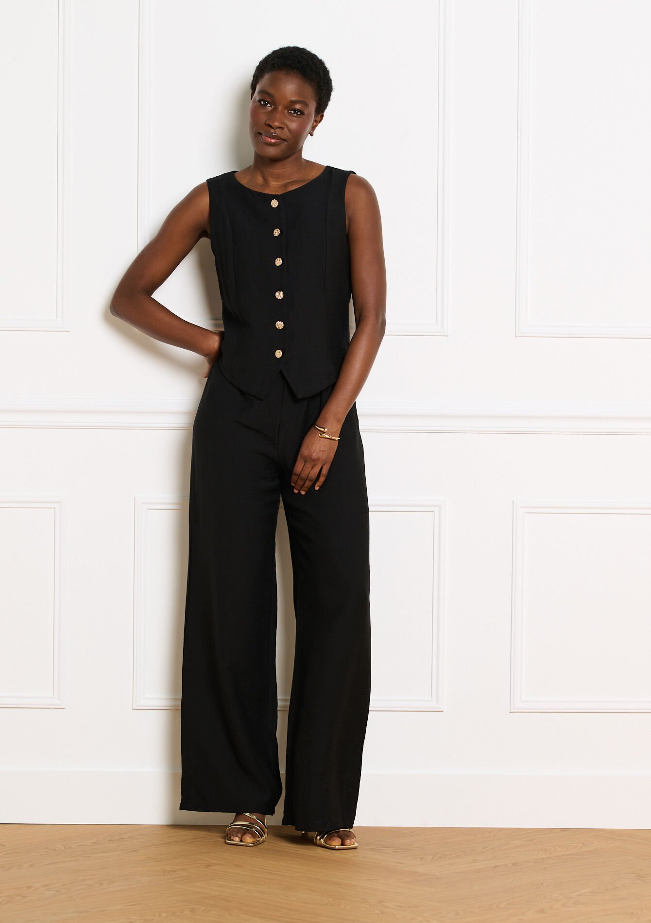 Vloeiende jumpsuit met knopen - BLACK - 06004750_1119