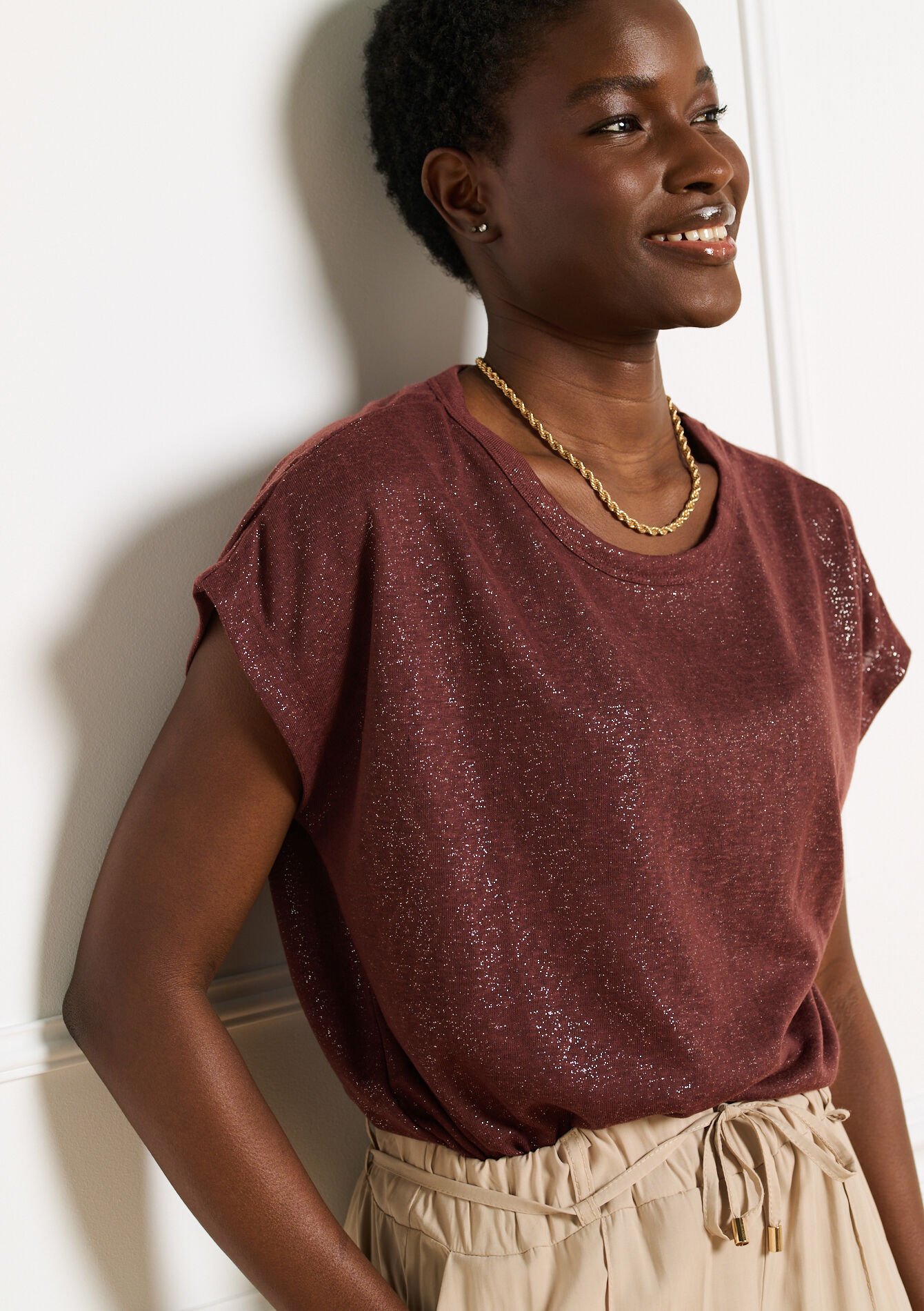 T-shirt met foil print - BROWN DARK CHOCOLATE - 02301943_3720