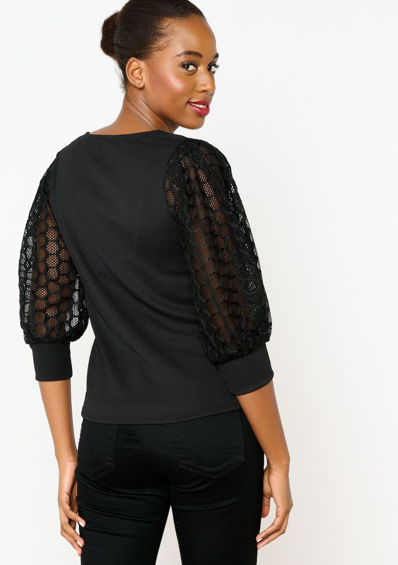 T-shirt avec manches en dentelle - BLACK - 02301526_1119