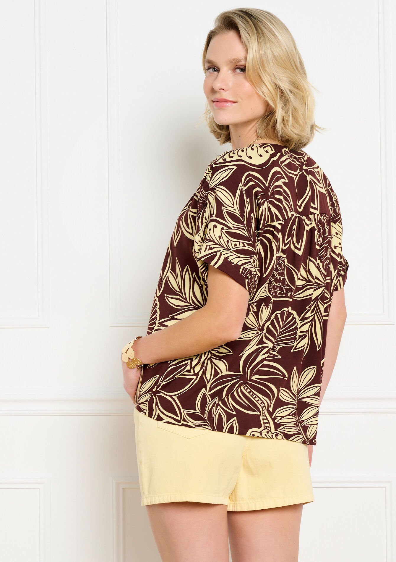 Blouse met print en soepele fit - BROWN DARK CHOCOLATE - 05702982_3720