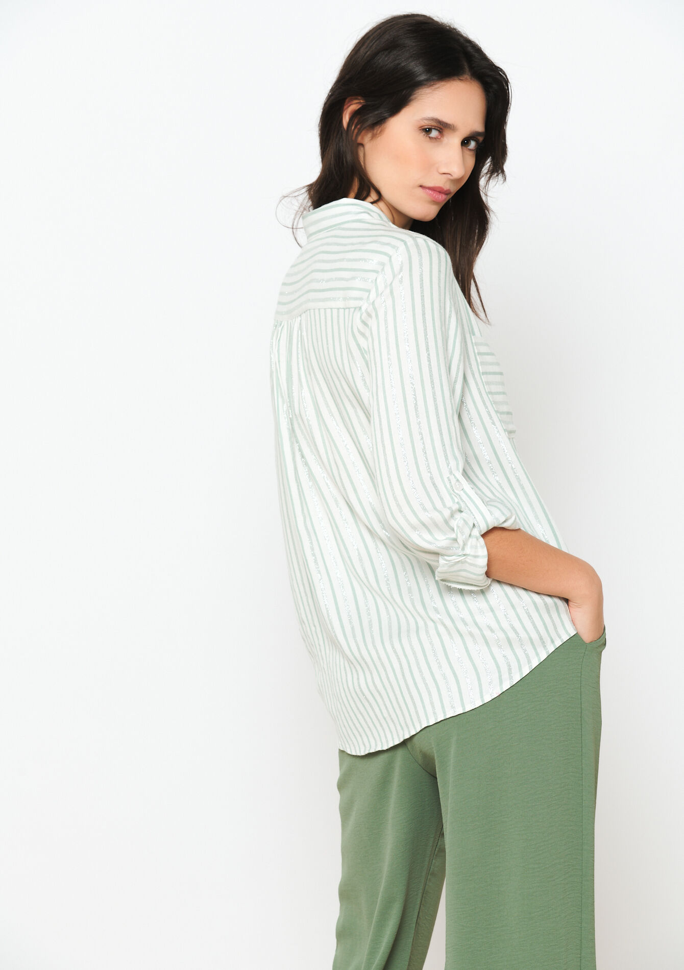 Striped shirt with lurex, Striped shirt with lurex - KHAKI FADED - 05702406_4326