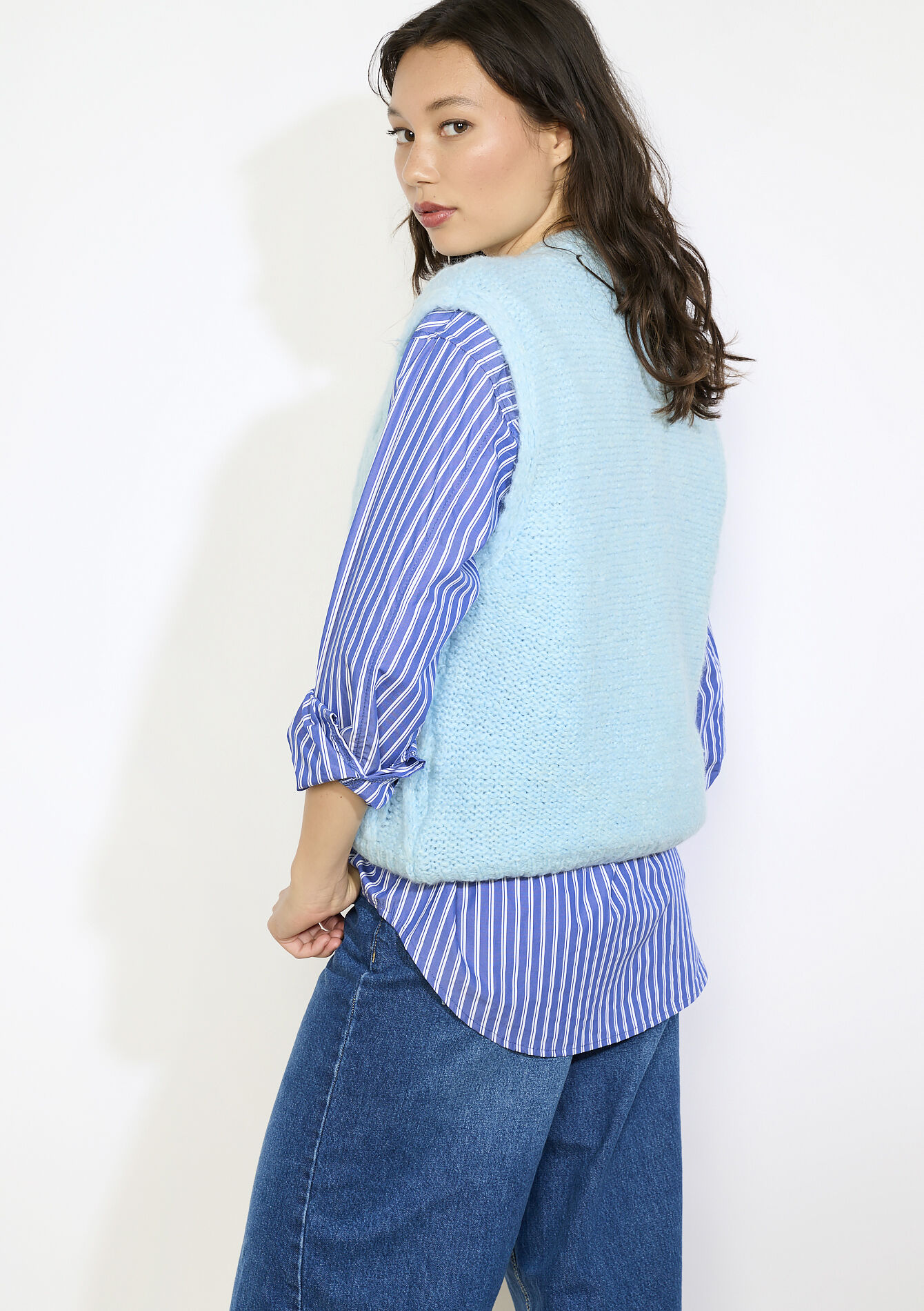 Cable knit sleeveless vest, Cable knit sleeveless vest - BLUE PASTEL - 04101372_3003