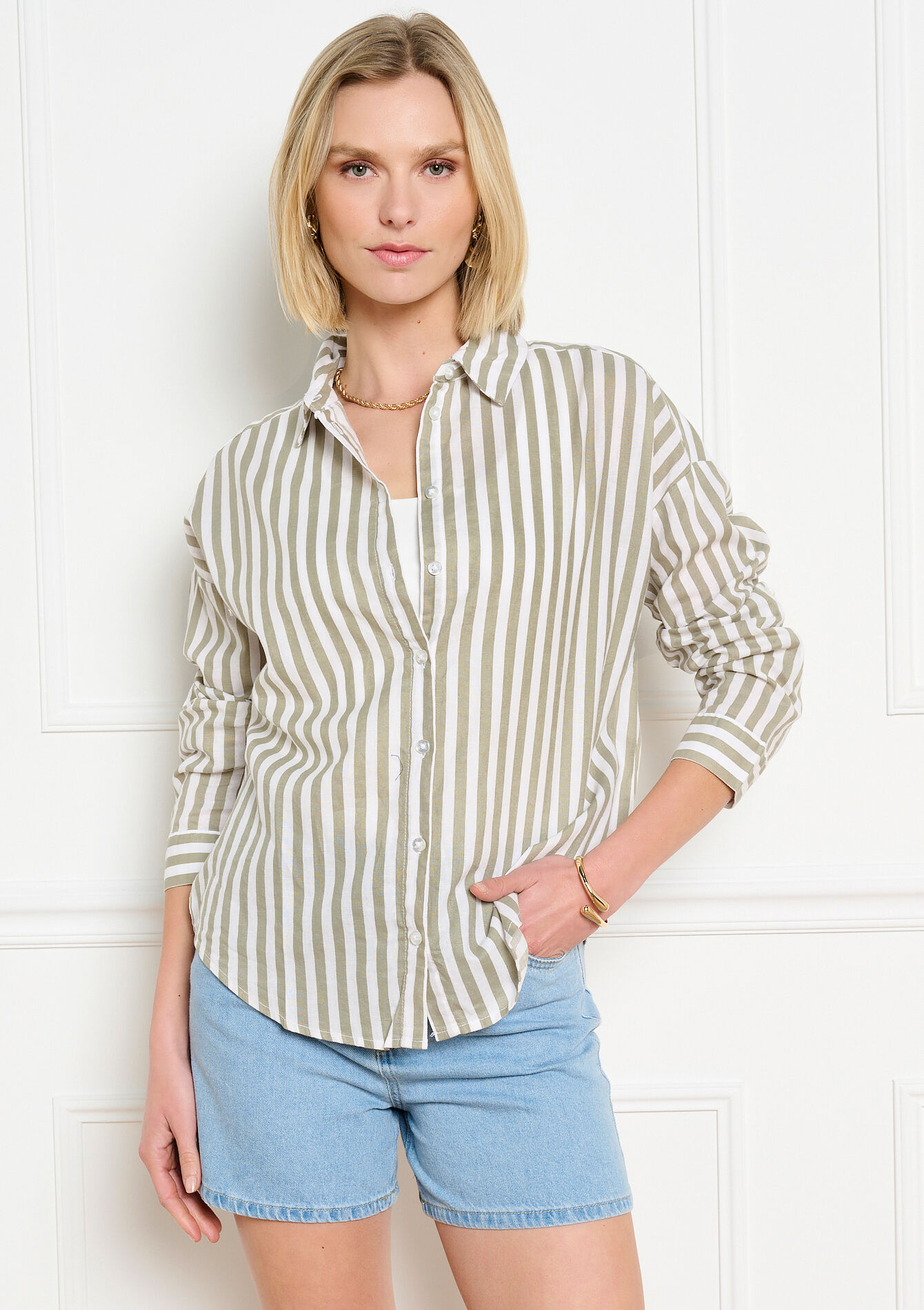 Los vallend gestreept hemd - OPTICAL WHITE - 05702968_1019