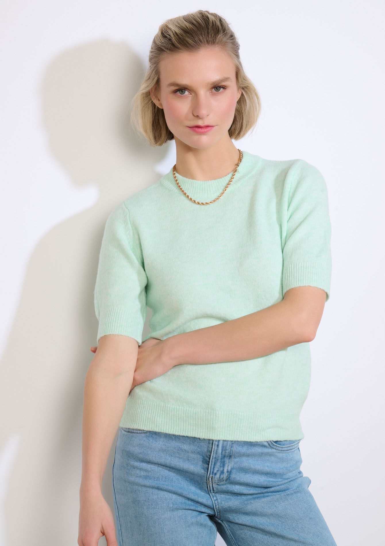 Zachte trui met korte mouwen - MINT GREEN - 04007031_1723