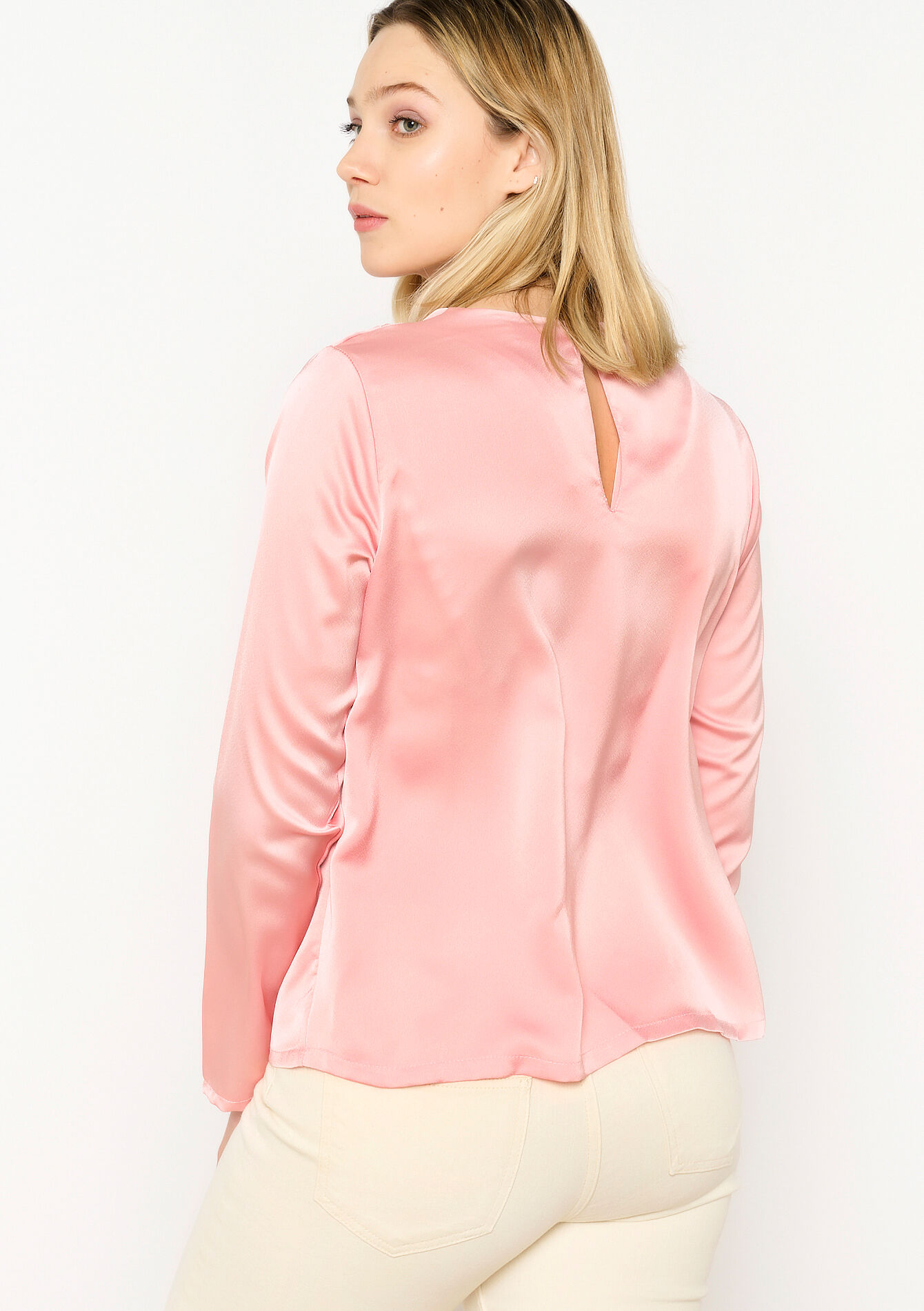 Blouse drapée en satin - NUDE PINK - 05702434_1301