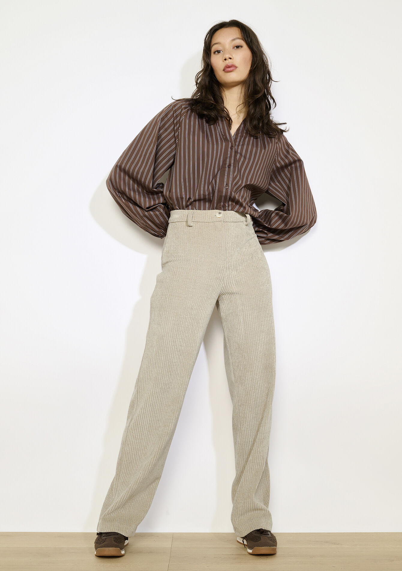 Pantalon en velours côtelé - TAUPE - 06601052_1021