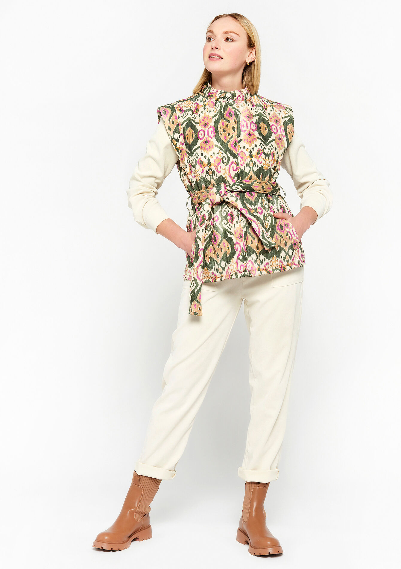 Mouwloos gewatteerd jasje, Mouwloos gewatteerd jasje - KHAKI MED - 09001379_4327