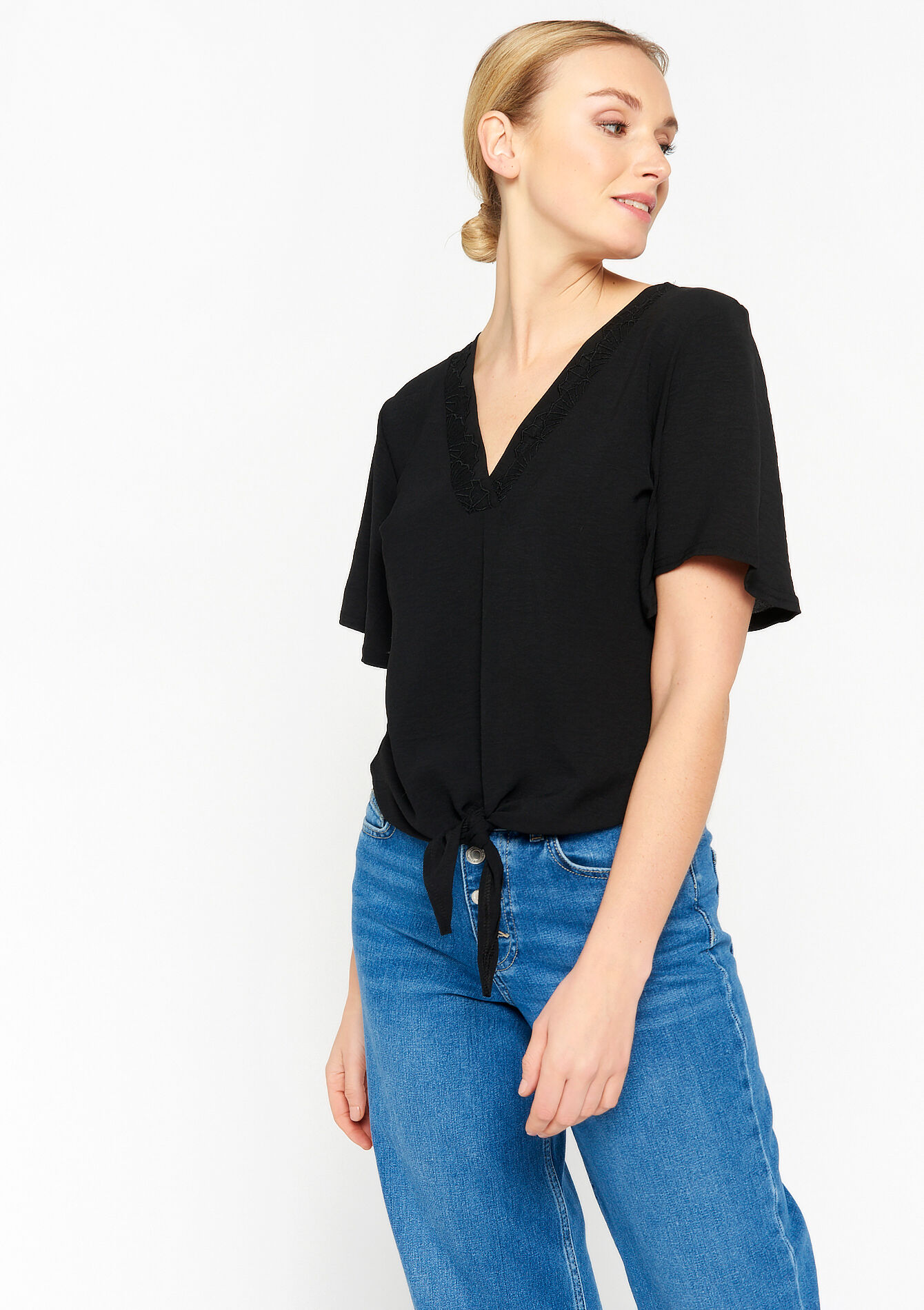 T-shirt with butterfly sleeves - BLACK - 02301354_1119
