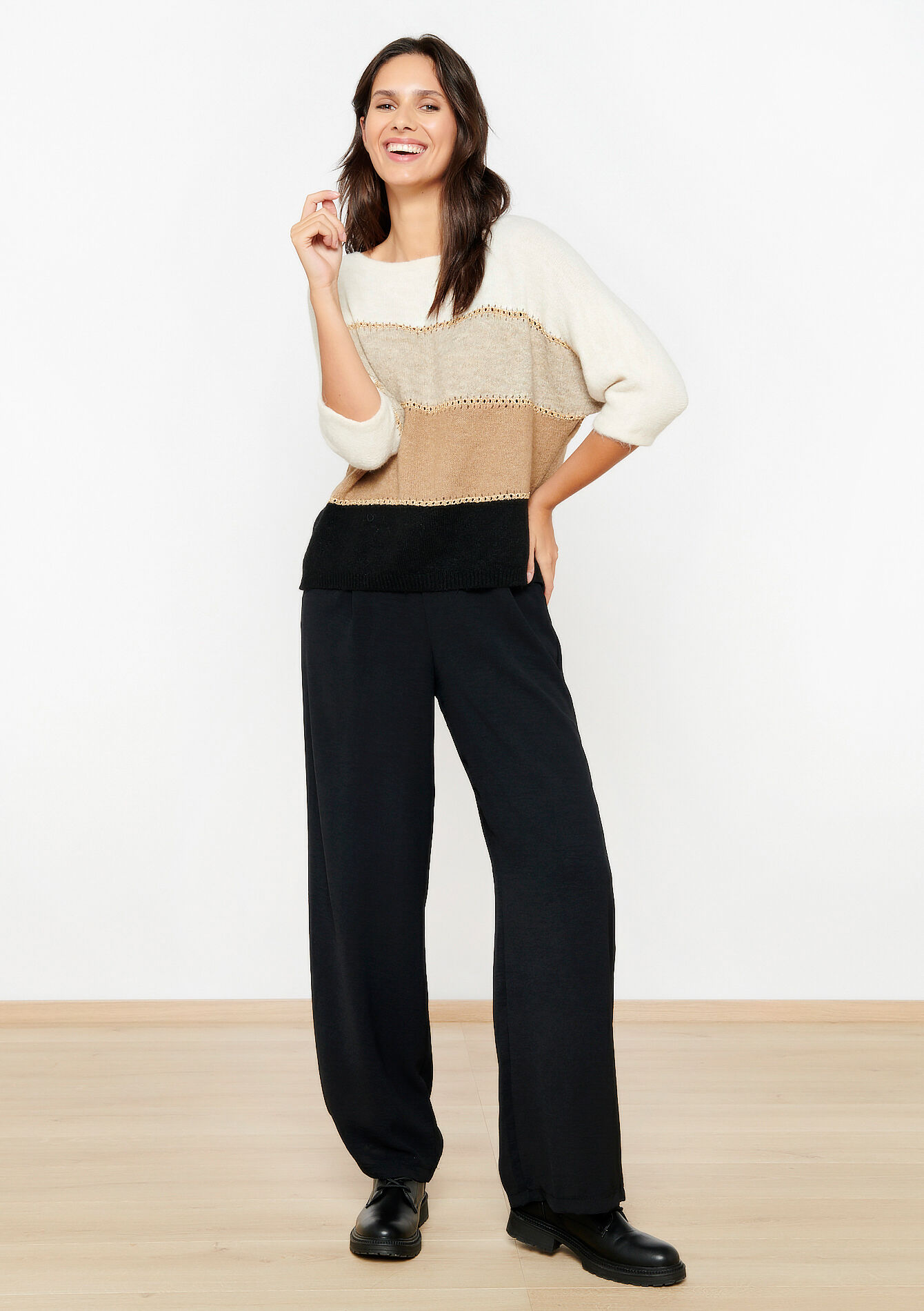 Colourblock pullover with lurex, Colourblock pullover with lurex - CAMEL GINGER - 04006361_3831